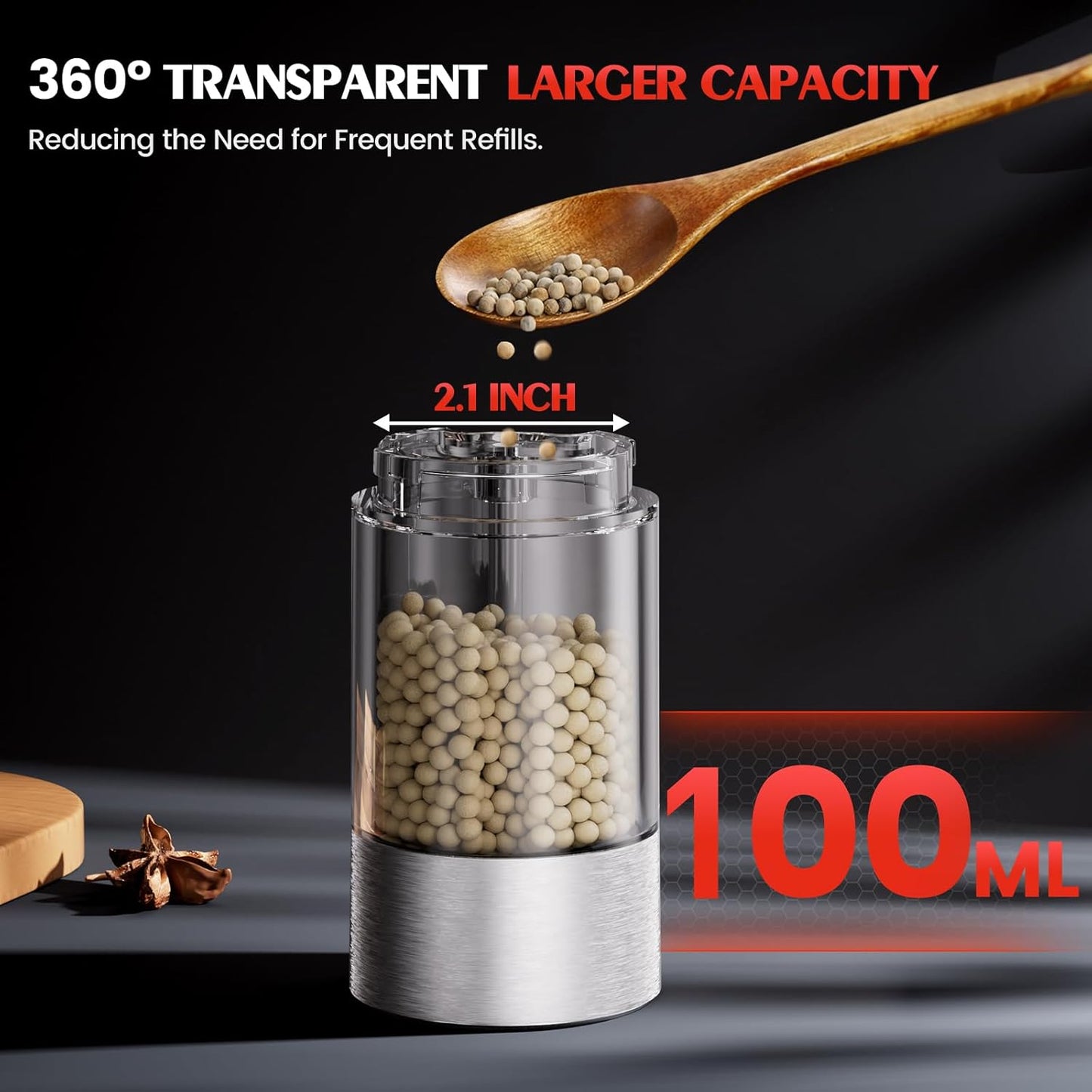 Stainless Steel Electric Salt and Pepper Grinder Set-One-Touch Battery Operated Mill with Adjustable Coarseness & LED Light, Sleek & Durable Grinder for Kitchen New Home Gift Ideas (2 Pack)