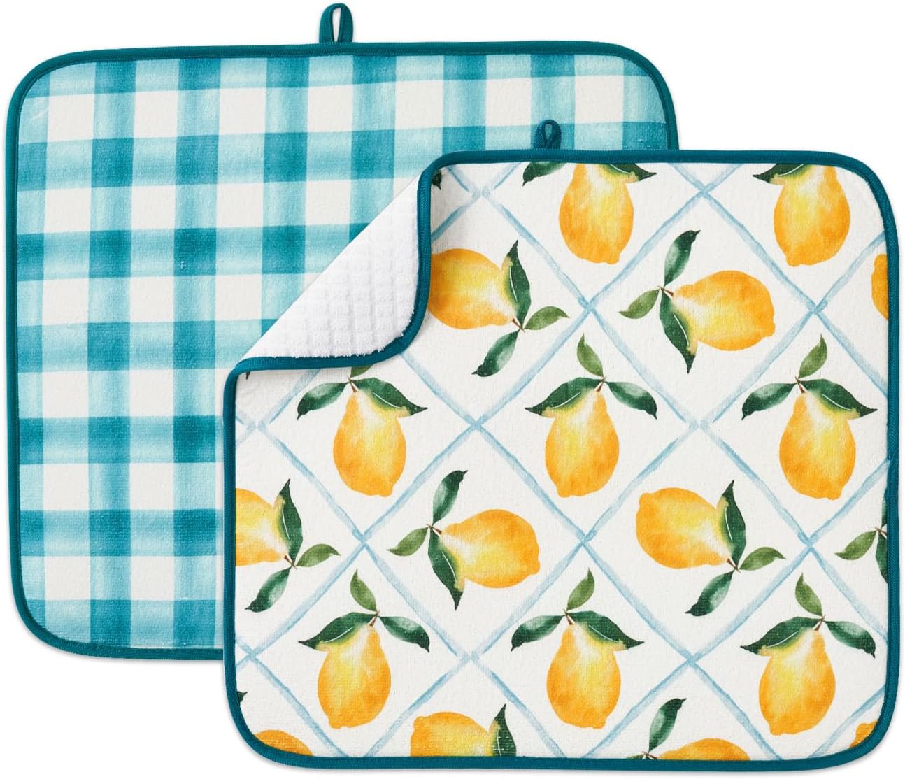 FRESHMINT Printed Dish Drying Mat for Kitchen Counter 2 Pack Absorbent Reversible Drying Mats Microfiber Kitchen Drying Mat, Extra Large Dishes Drainer Mats (18"x16", Lemon)