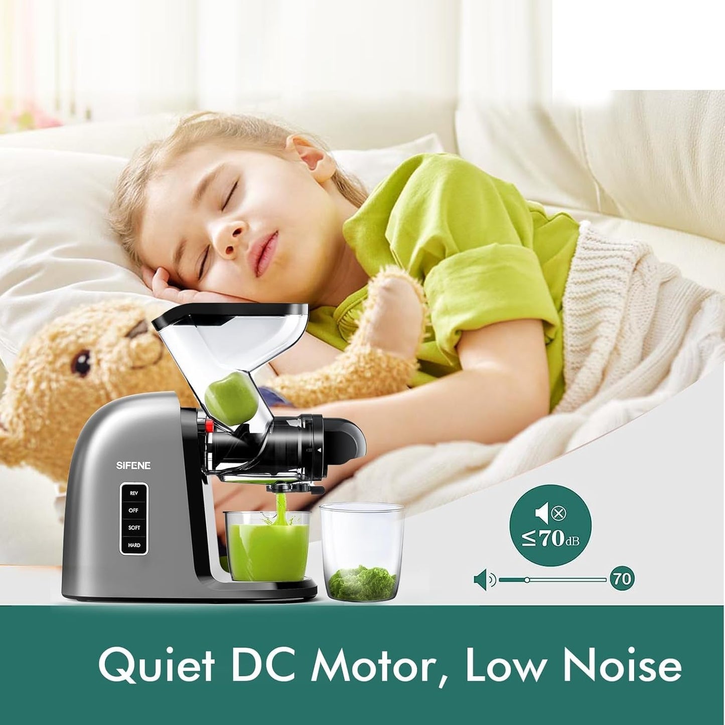 SiFENE Cold Press Juicer Machine, Wide 3.2-Inch Dual Feed Chute, Slow Masticating Juicer for Whole Large Fruits Vegetables, Easy Clean, Non-BPA (Gray)