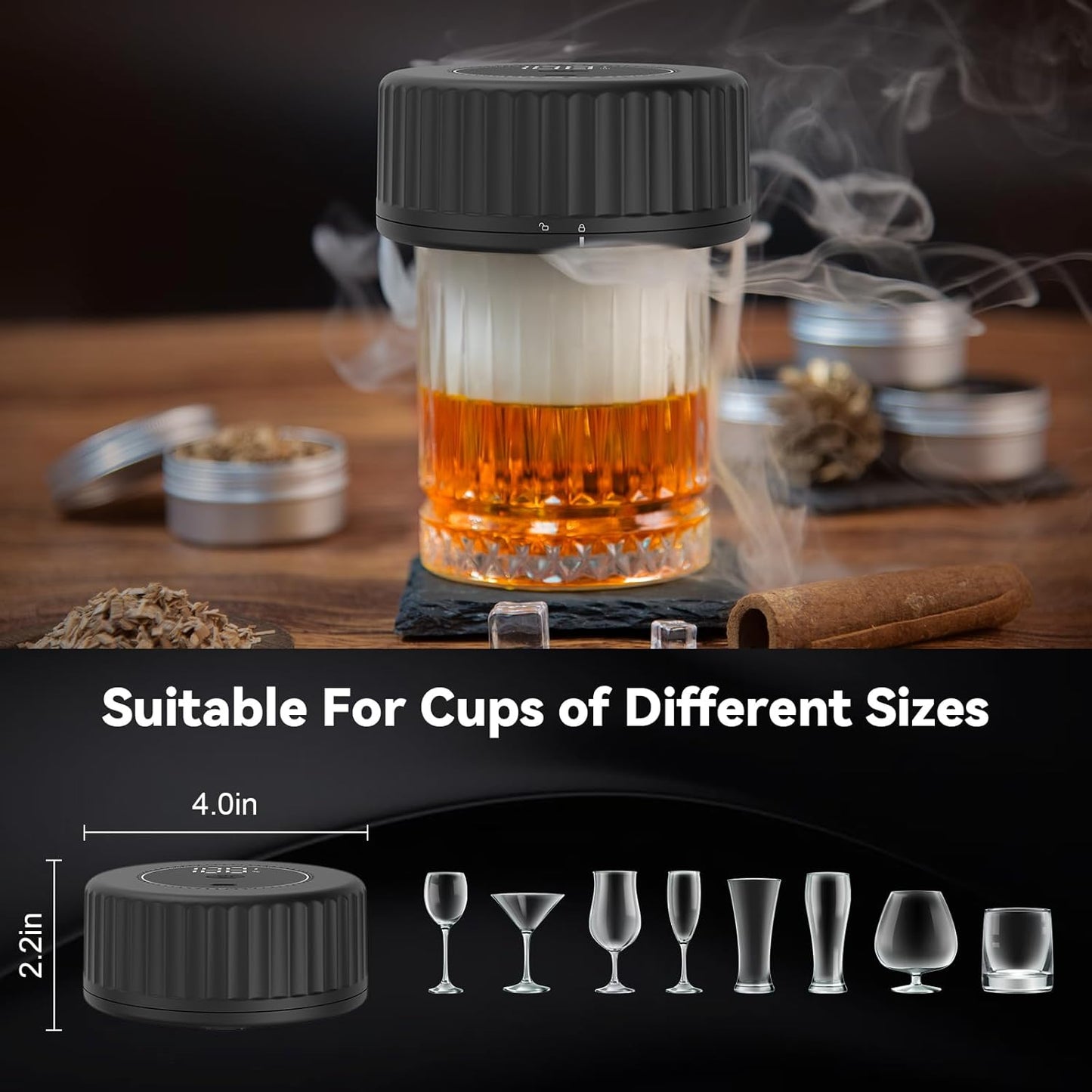 Whiskey Smoker Kit - Built-in Electric Lighter (No Butane）Drink Smoker, 6 Wood Chip Flavors, Rechargeable Cocktail Smoker Kit, Birthday Bourbon Whiskey Gift, Suitable for Men, Dad, Husband.