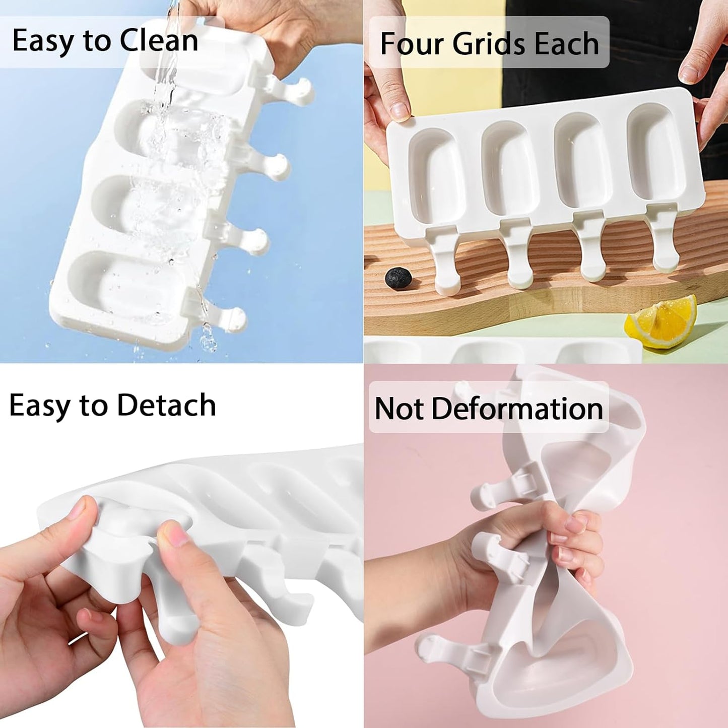 Popsicle Molds Set of 3, 12 Cavities Silicone Popsicle Molds & Ice Cake Pop Mold Maker Oval with 50 Wooden Sticks & 50 Self-adhesive Bags for DIY Cake and Ice Cream