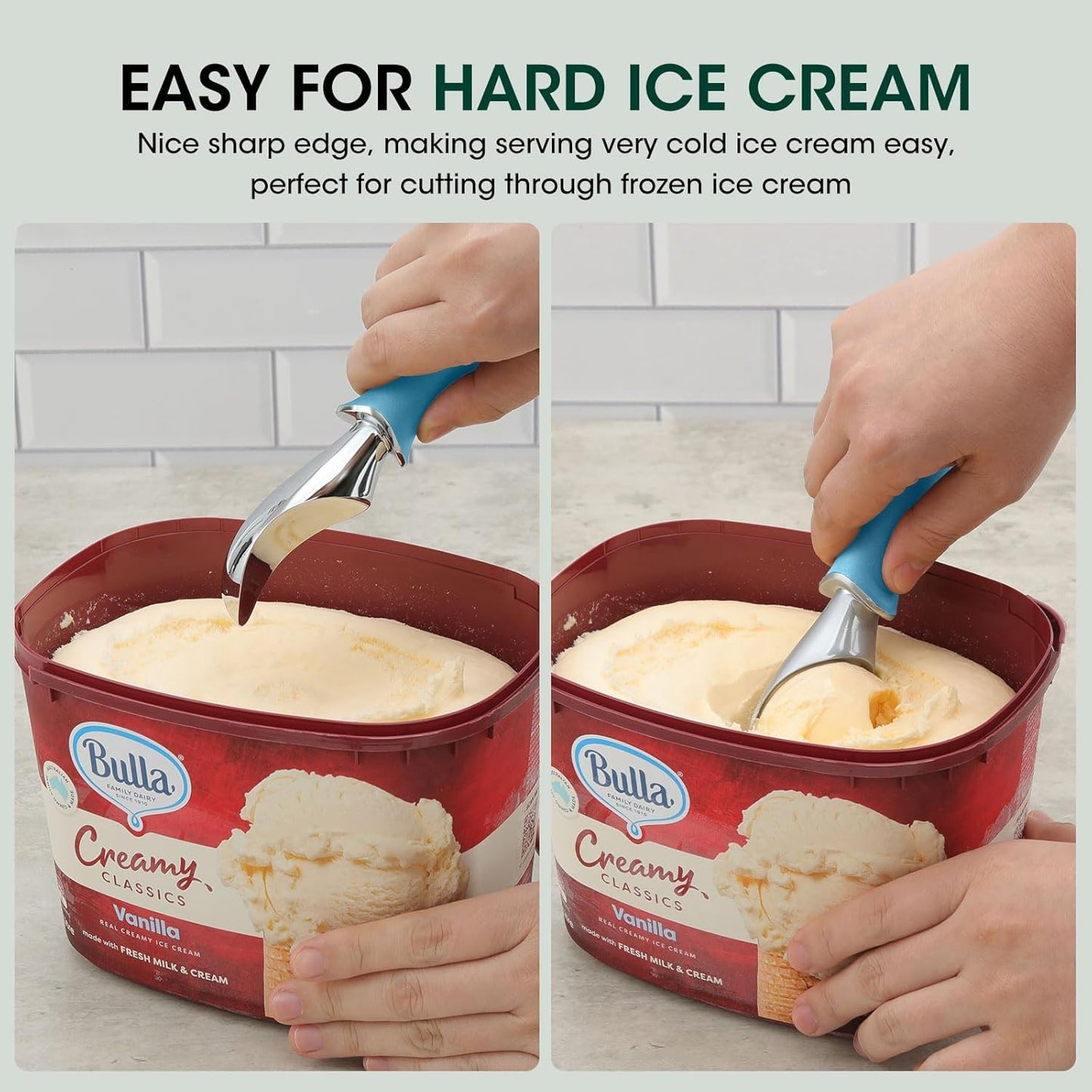 Beneno Heavy Duty Ice Cream Scoop - Upgraded Anti-Fracture Design, Comfortable Grip Long Handle, Effortless Scooping & Dishwasher Safe, Aqua