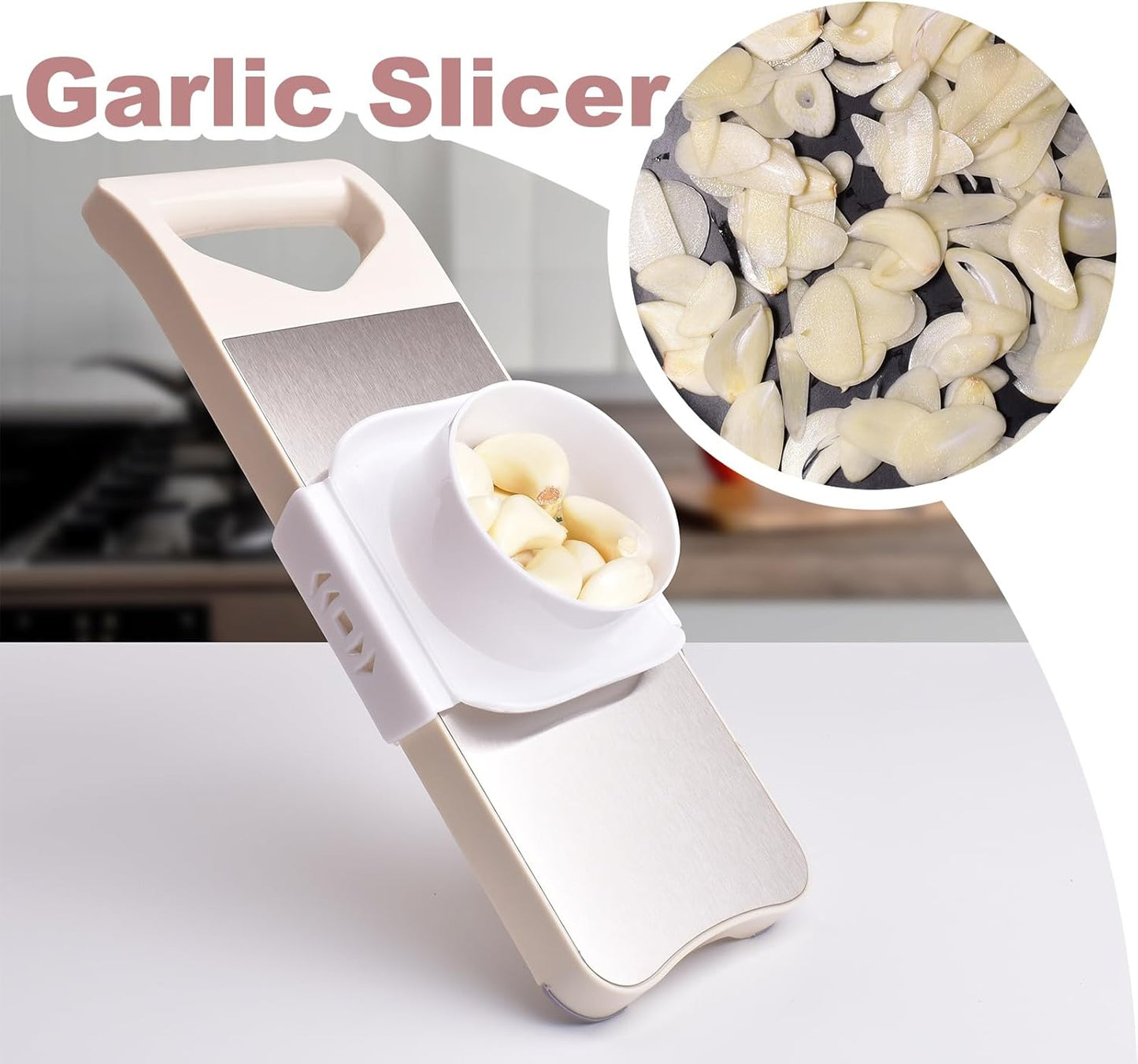 6-Blade Mandoline Slicer with Slide-On Hand Guard - Vegetable Slicer, Potato/Onion/Garlic Slicer, Kitchen Grater(Multi-Color) (Beige, 6-in-1)