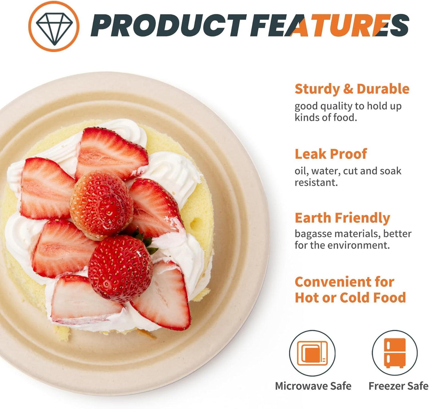 100% Compostable Plates - 125-Count Heavy Duty, Biodegradable Bagasse Plates - Eco Friendly and Sustainable (Natural, 10 inch)