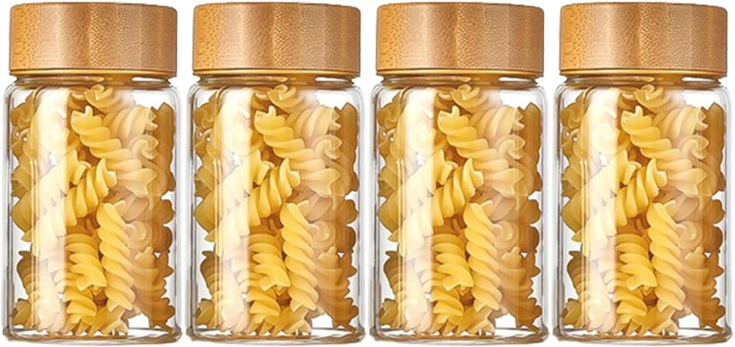 Oidium 4 oz Glass Jars with Bamboo Lids,4-Pack,Glass Spice Jars,Bulk Clear Round for Making Candles,Small Glass Jars For Flour,Sugar,Spices,Tea,Jams,Liquid.wide mouth Mini Jars (Clear 4Pack(4oz))