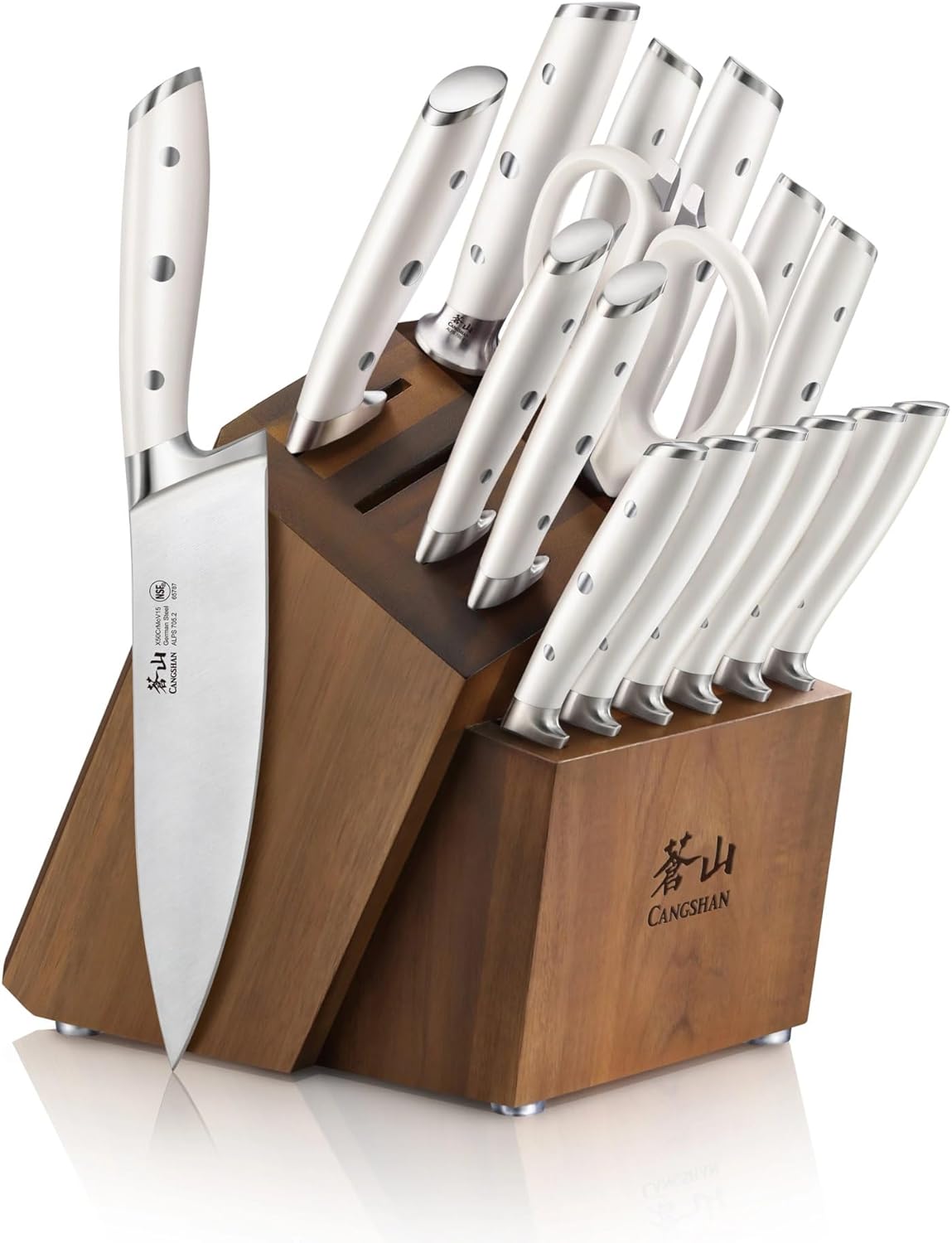 Cangshan Alps Series German Steel Forged 17-Piece Knife Block Set, Acacia (White)