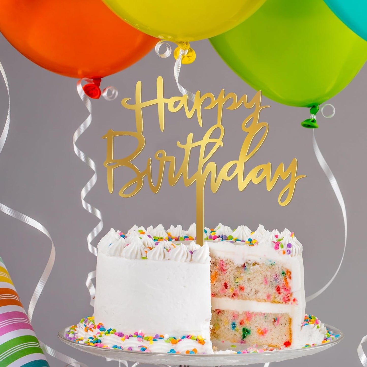 1PCS Gold Happy Birthday Cake Topper, 4.7 x 5.5 Inches Birthday Cake Decorations, Glitter Mirror Acrylic Cake Topper for Birthdays, Anniversaries, or Milestone Celebrations