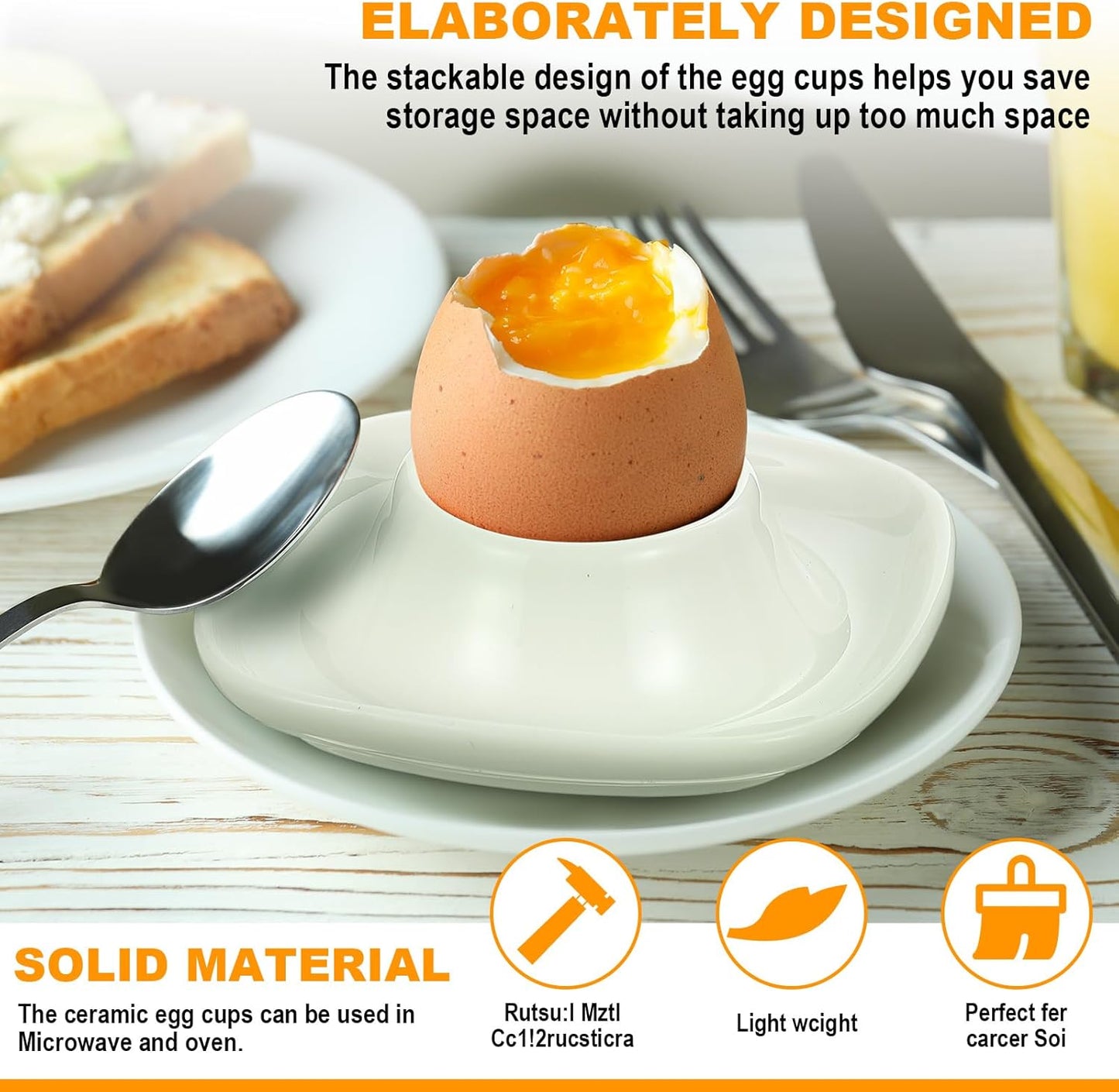 Honeydak 8 Pcs White Ceramic Egg Cups Hard Soft Boiled Egg Holders Stackable Porcelain Dish with Base for Breakfast Brunch Kitchen Serving Table Decor