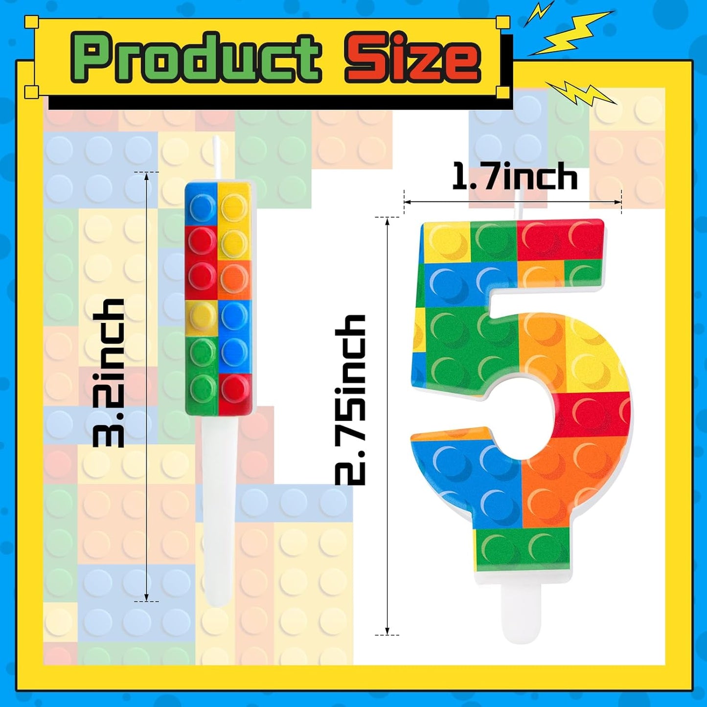 7 Pcs Building Block Themed Birthday Candles Set Building Blocks Number 5 Candle Cake Topper for Building Block Party Decoration Supplies (Number 5)
