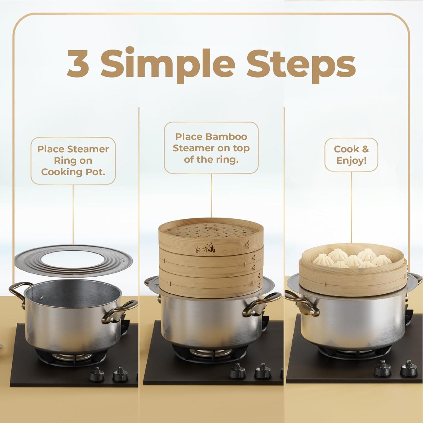 Prime Home Direct Stainless Steel Steamer Ring | Fits 7 to 12-Inch Bamboo Steamer Basket | Steaming Ring for Asian Chinese Wok, Food, Dumpling, Dim Sum, Steam Pot Accessories Metal Cooking Rim Adapter