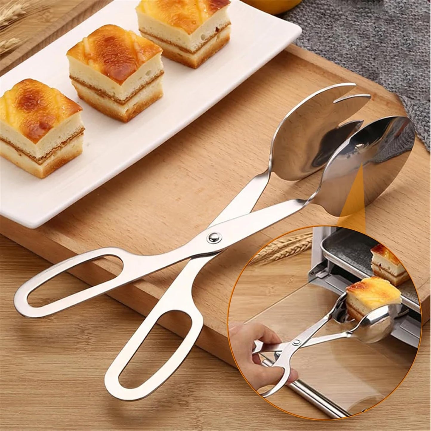 2 Pieces Salad Tongs, 8 Inch Serving Tongs, Stainless Steel Food Scissor Tongs, Buffet Tongs for Home Kitchen Party Bread Cake Bake Steak Barbecue Buffet Catering