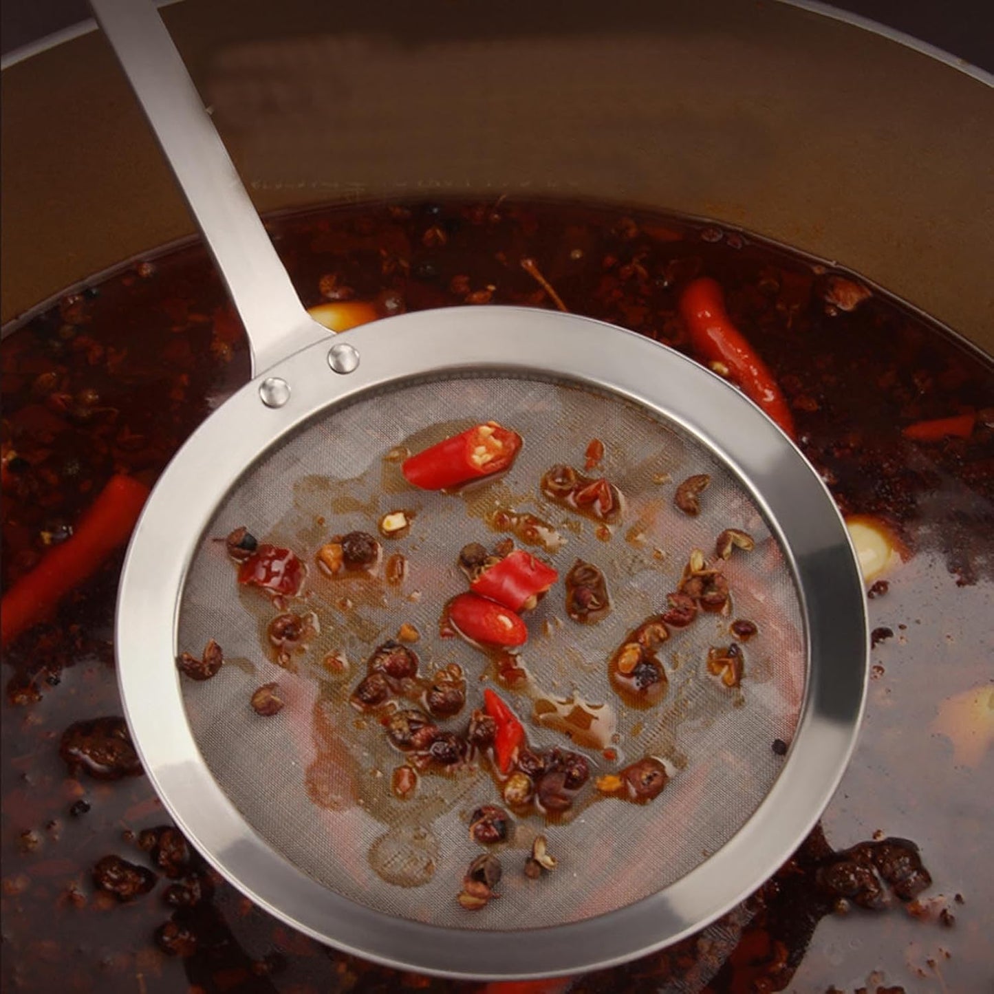 Stainless Steel Fat Skimmer Spoon, Kitchen Fine Mesh Food Strainer and Hot Pot Skimmer with Long Handle for Skimming, Cooking, Frying, Grease, Gravy and Foam (4.7")