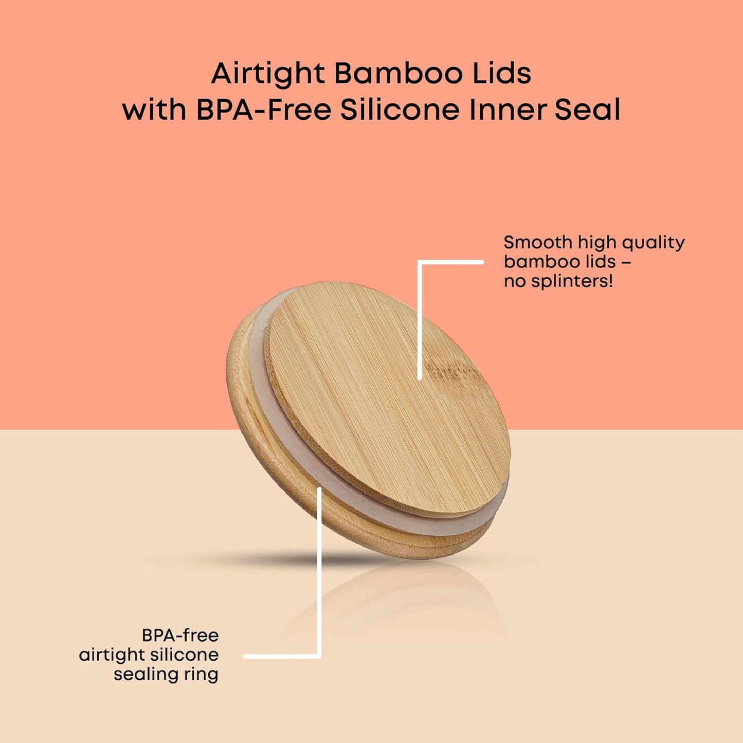 JoyJolt Borosilicate Glass Jars With Bamboo Lids. 6 Pc Set of Air Tight Sealable Containers. Food Jar Canisters with Airtight Lid for Pantry Storage and Kitchen Organization.