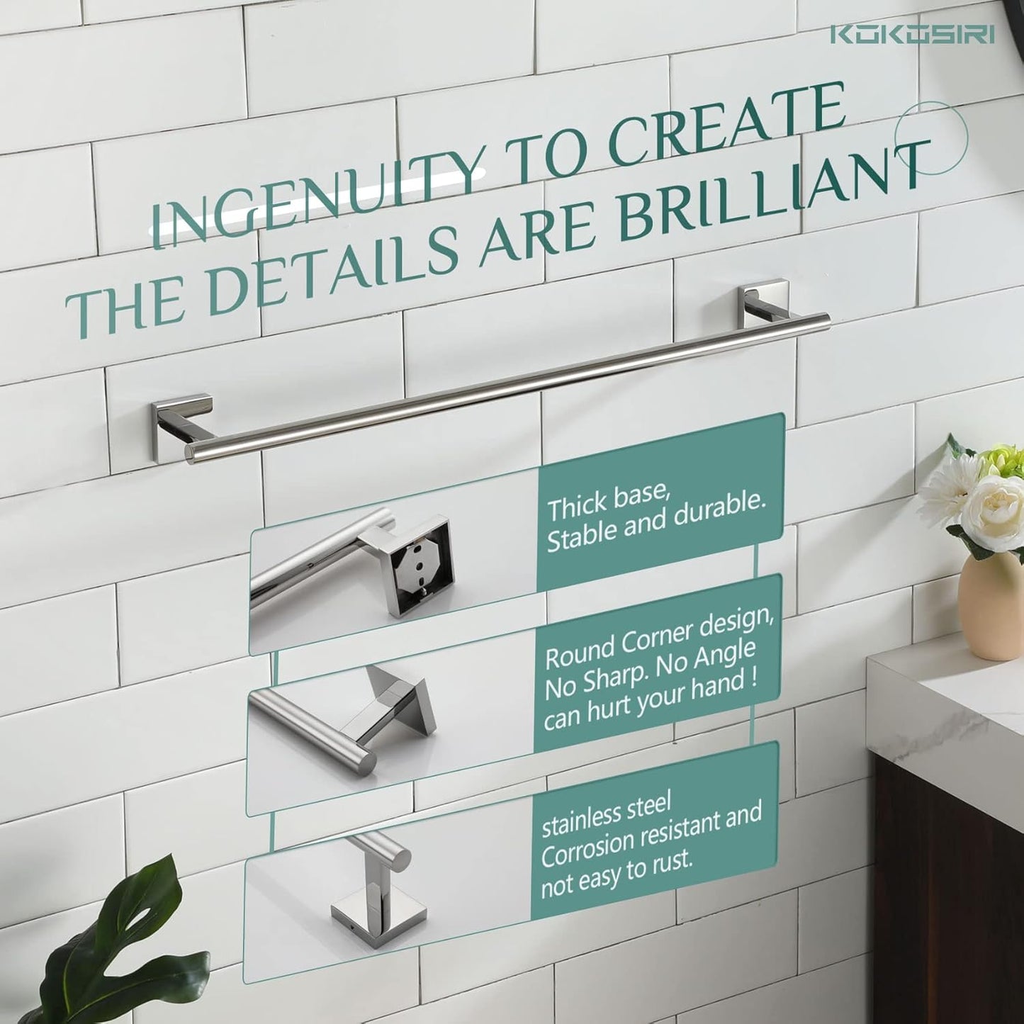 KOKOSIRI Single Towel Bar Bathroom Towel Holder for Bath Kitchen 20 Inch Necklace Holder Wall Mounted Chrome Stainless Steel B4005CH-L20