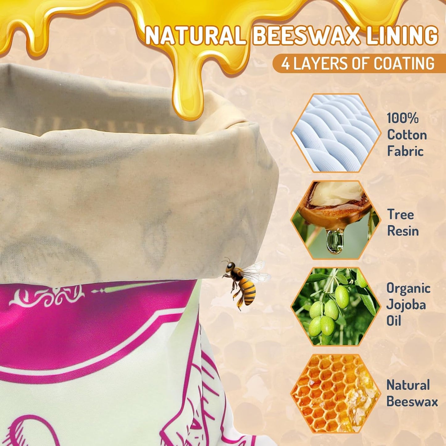 2-Pack Beeswax Bread Bags for Homemade Bread, Rose Pink Reusable Sourdough Storage Bags with Premium Beeswax Coating for Loafs Baguette Fresh Keeping,Great Homesteading Essentials and Baking Gifts.