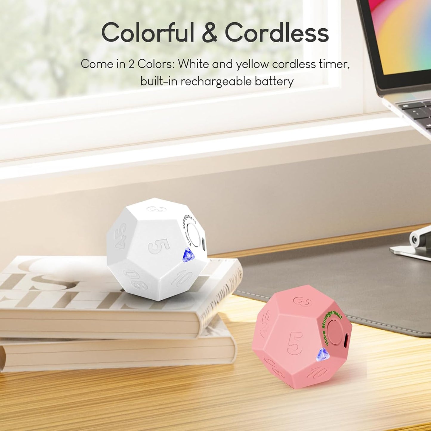 Pomodoro Timer, 11 Preset Time Productivity Timer, Ring/Vibrate Mode Productivity Cube, Type C Rechargeable Kitchen Cooking Timer for Cooking, Learning, Exercise and Beauty-Pink