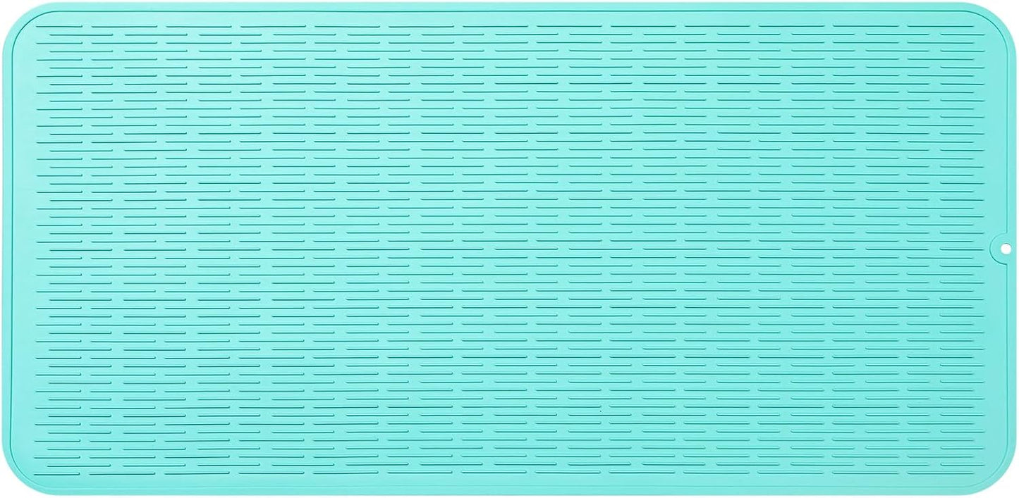 Silicone Dish Drying Mat for Multiple Usage,Easy clean,Eco-friendly,Heat-resistant Silicone Mat for Kitchen Counter or Sink,Refrigerator or Drawer Liner Mint 5XL 36inches x 18inches