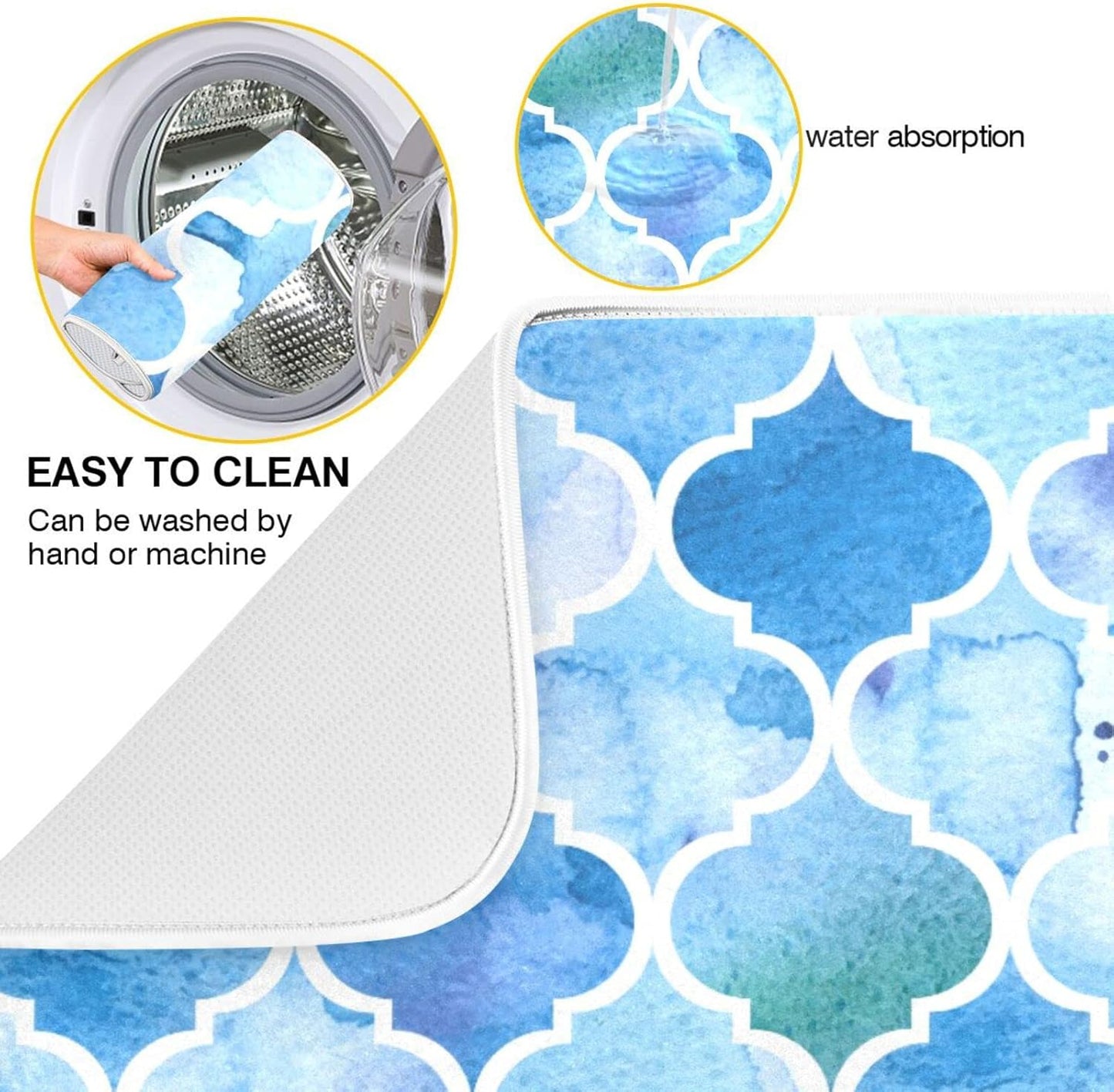 senya Super Absorbent Dish Drying Mat, Microfiber Fast-Drying Dish Mat, 24' x 18', Kitchen Dish Drying Pad, Watercolour Moroccan Background, 18x24in, (g295080316p523c558s1114)