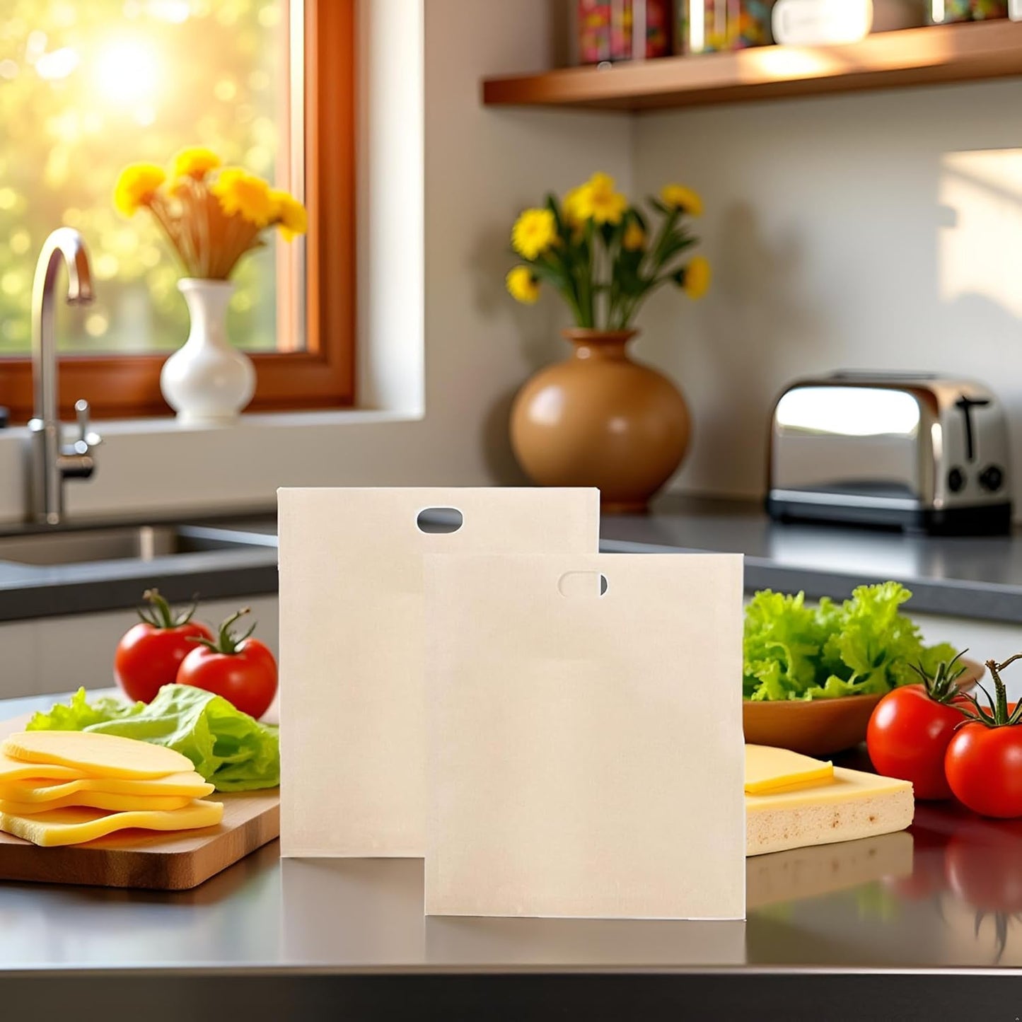 2 Pcs Yellow Toaster Bags for Grilled Cheese Sandwiches Baked Toast Food Bags Made Easy Reusable Size 16 * 18cm Comfortable and Environmentally Toaster Oven Cookware