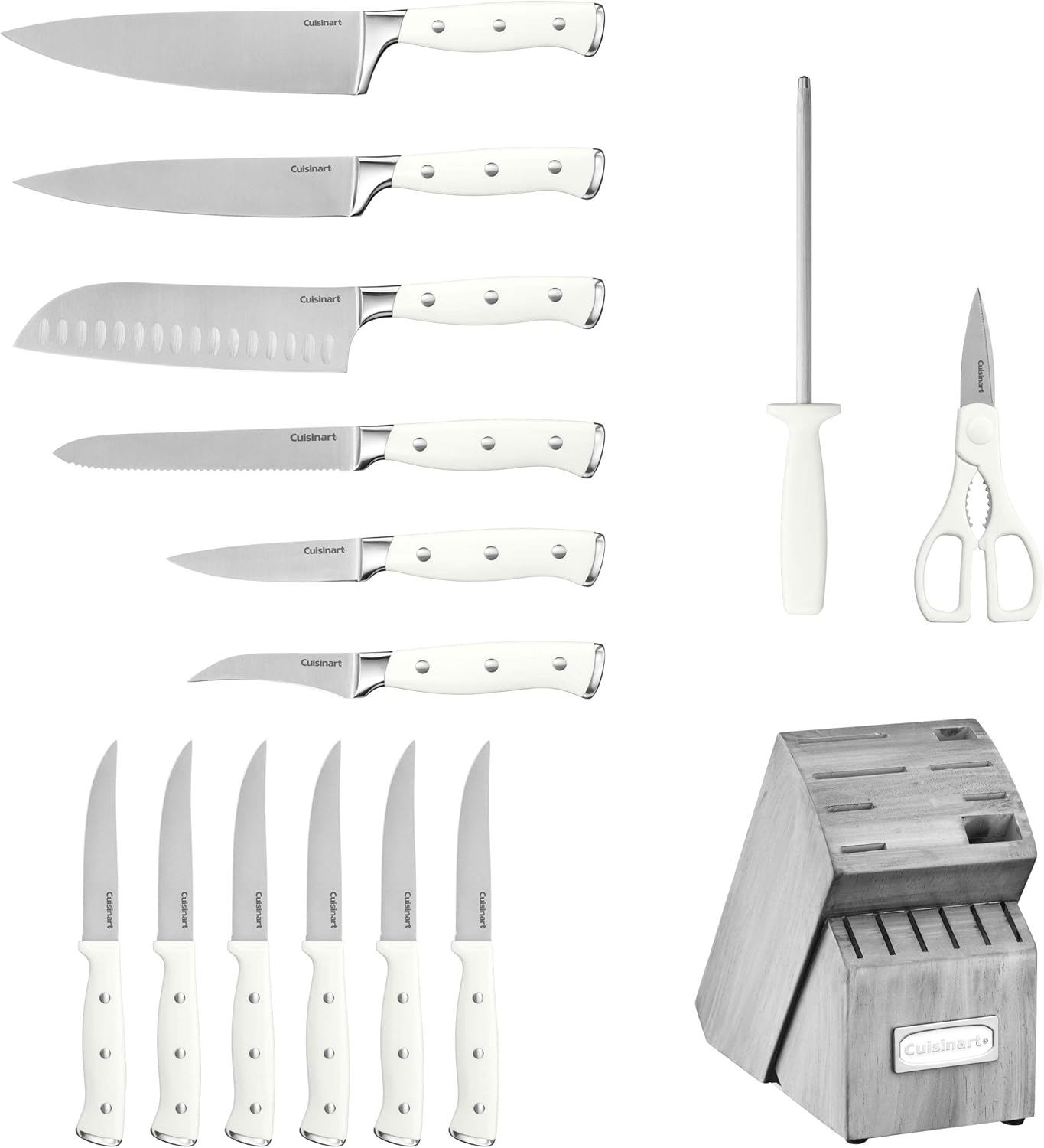 Cuisinart 15-Piece Knife Set with Block, High Carbon Stainless Steel, Forged Triple Rivet, Natural/Gray C77WTR-15PG