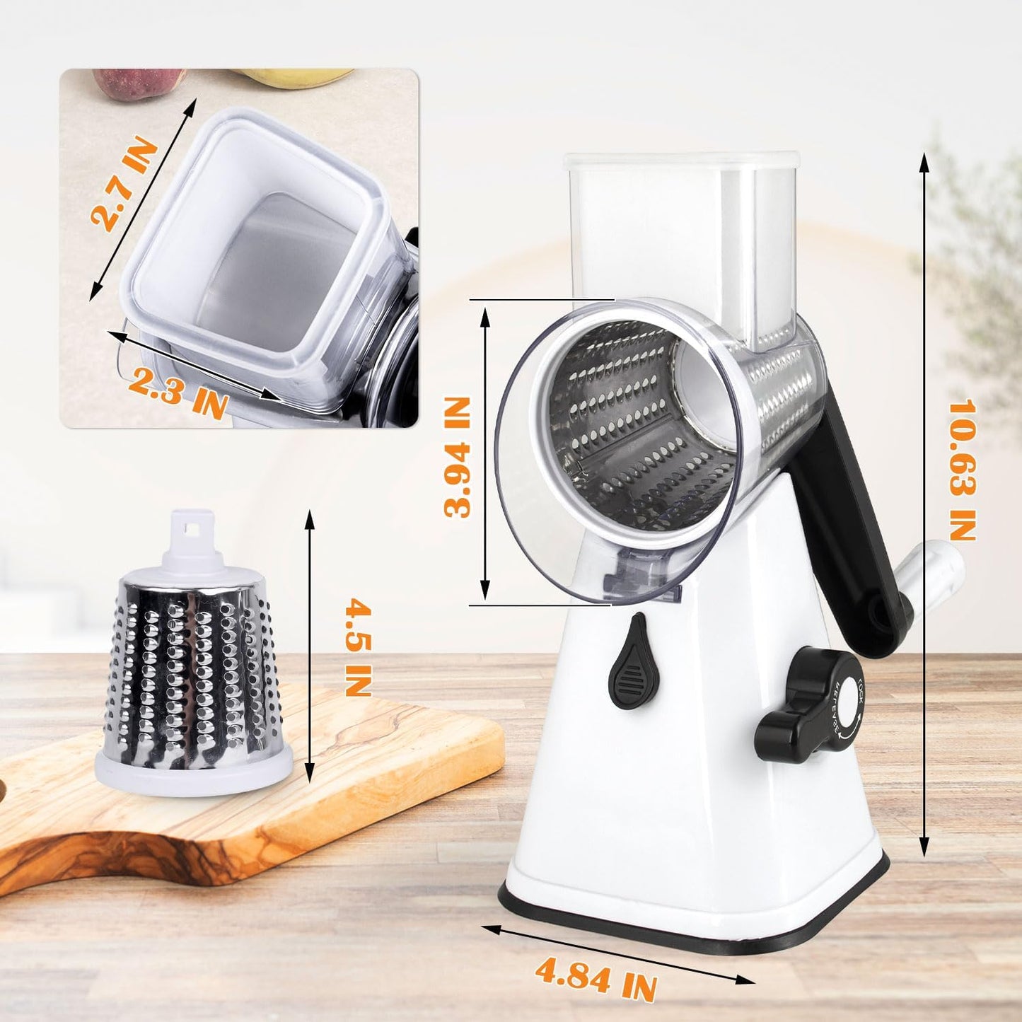 Rotary Cheese Grater Hand Crank, 3 in 1 Blades Vegetable Slicer Cheese Shredder for Vegetable, Nuts, Chocolate, Potato, Practical Kitchen Gadgets