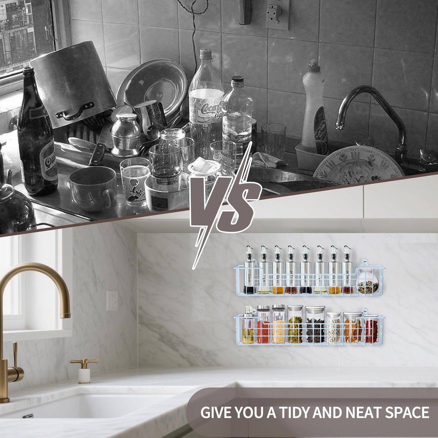 Spice Rack Wall Mount, 4-Pack Seasoning Organizer for Kitchen Storage Organization, Metal Spice Holder Saving Space Shelf for Cabinet, RV, Pantry, Blue