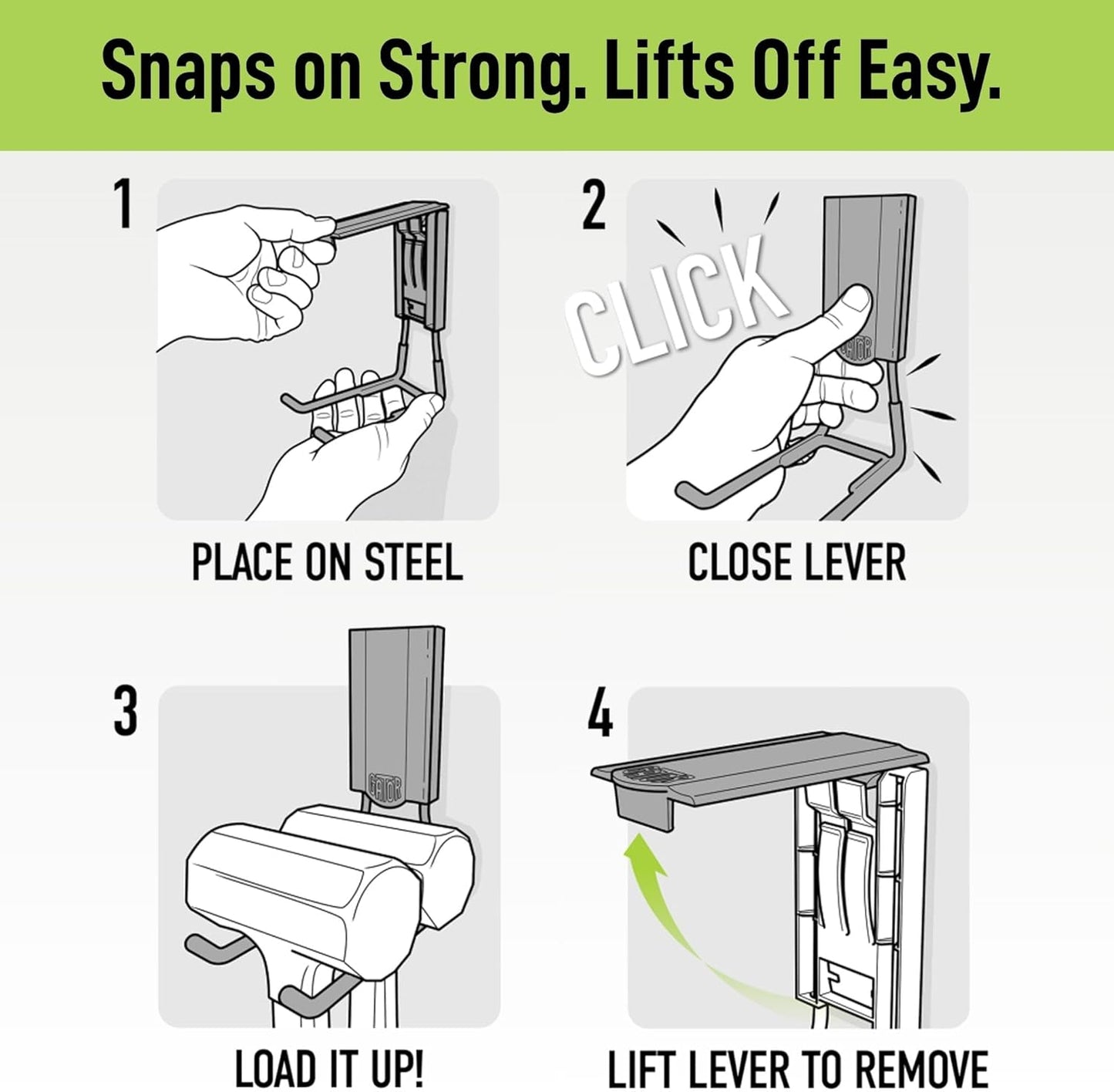 GATOR MAGNETICS MIDI 4 in Open Hooks, 25 lb Heavy Duty Magnetic Hooks for Steel Surfaces, Patented Easy-Release, Non-Slip Grip – Storage & Organization, Garage, Shed, Home, Cleaning Tools - 3 Pack