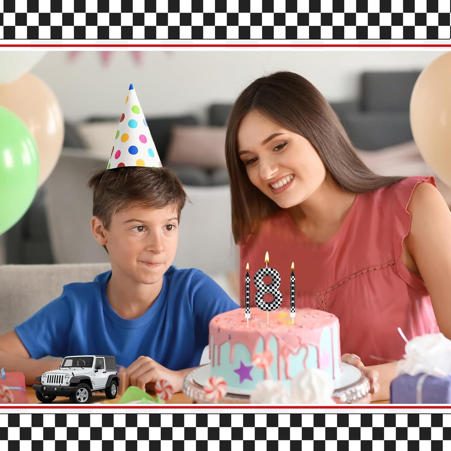 13 Pcs Racing Cars Themed Birthday Candles Black and White Race Number 8 Checkered Candle Cake Topper for Racing Car Party Decoration Supplies (Number 8)