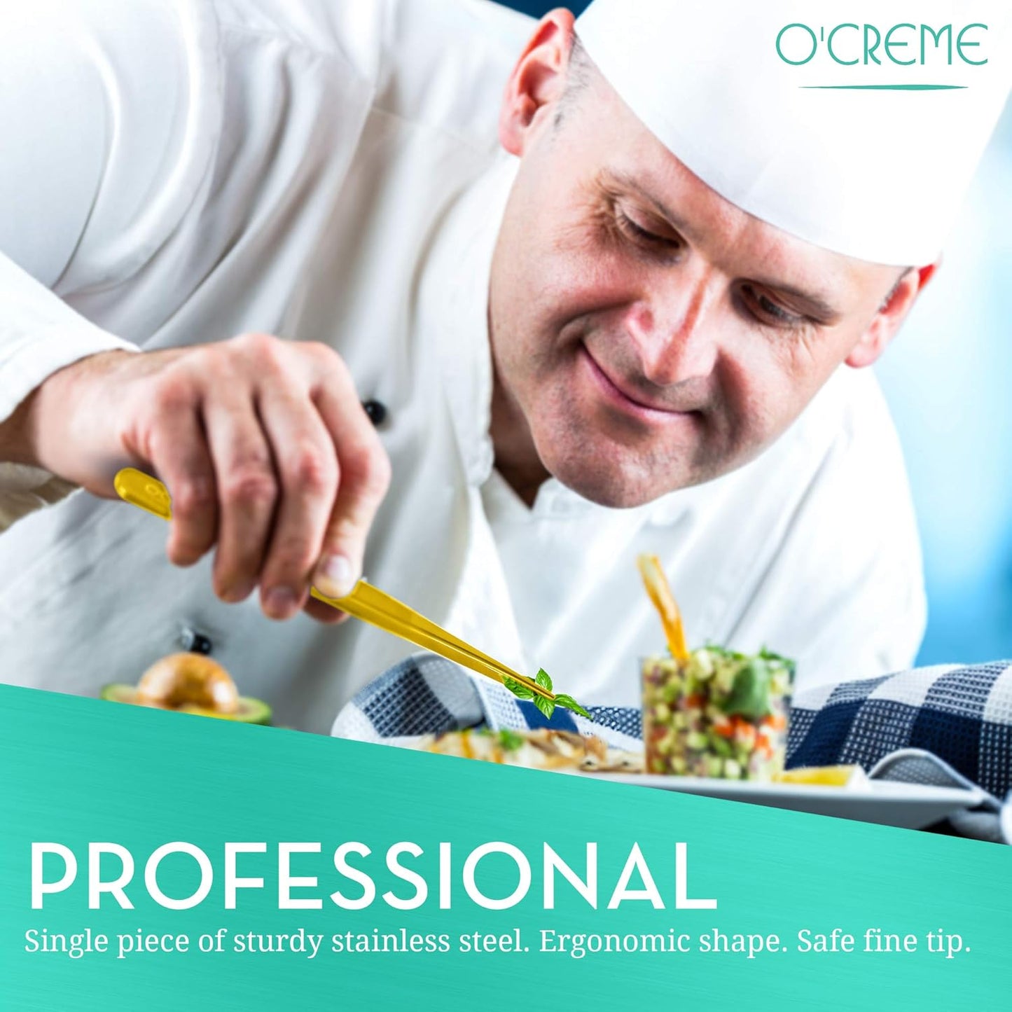 O'Creme Curved Tweezers 6.25 Inch Fine-Point Stainless Steel, Gold