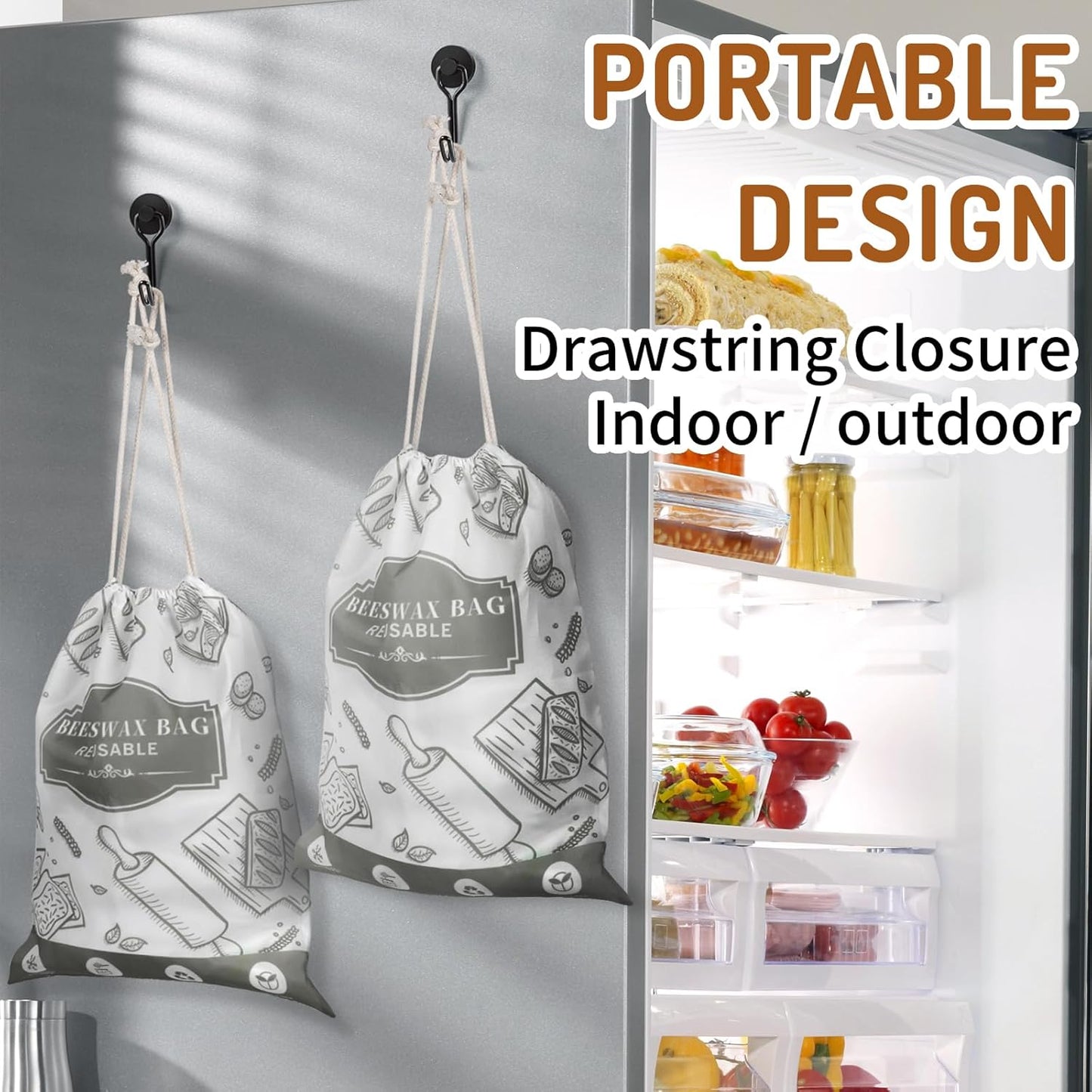 2-Pack Beeswax Bread Bags for Homemade Bread, Grey Reusable Sourdough Storage Bags with Premium Beeswax Coating for Loafs Baguette Fresh Keeping,Great Homesteading Essentials and Baking Gifts.