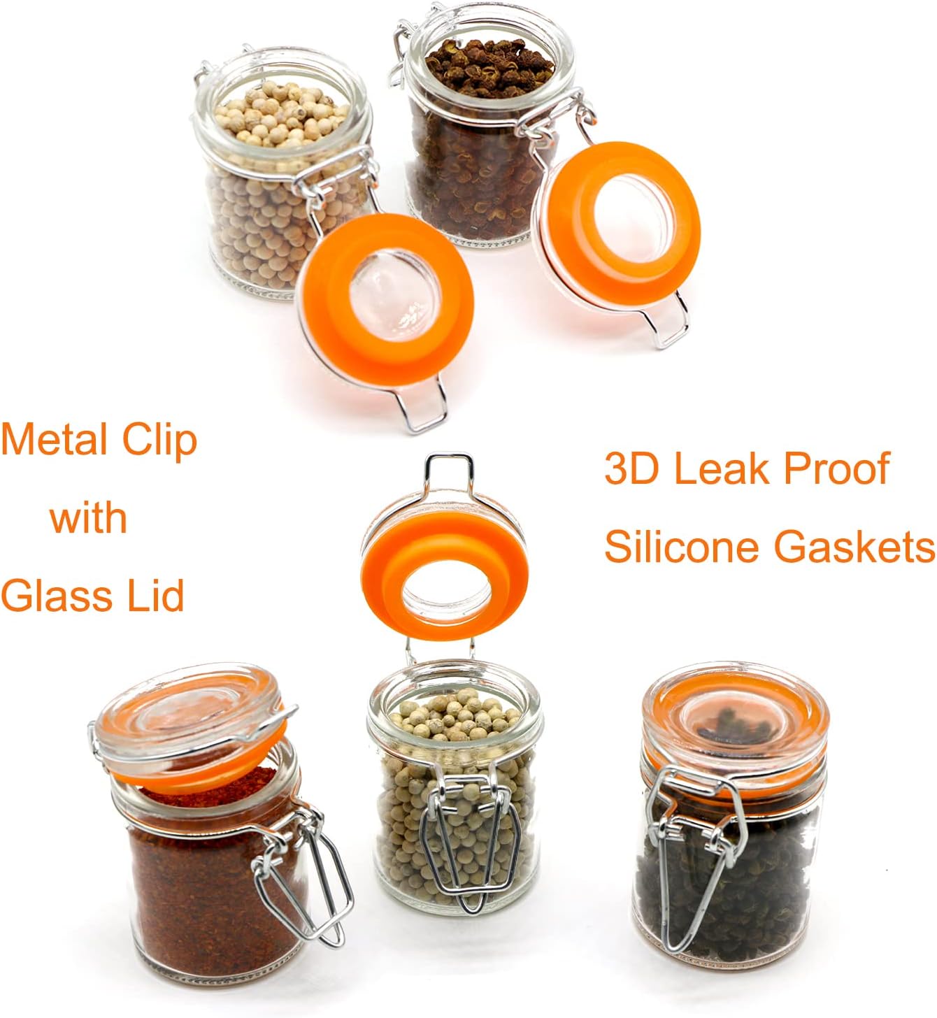1.7 oz Mini Glass Spice Bottles, 24 Pack Small Glass Jars with Airtight Lid and Leak Proof Rubber Gasket, Empty Spice Containers with Labels for Home and Kitchen