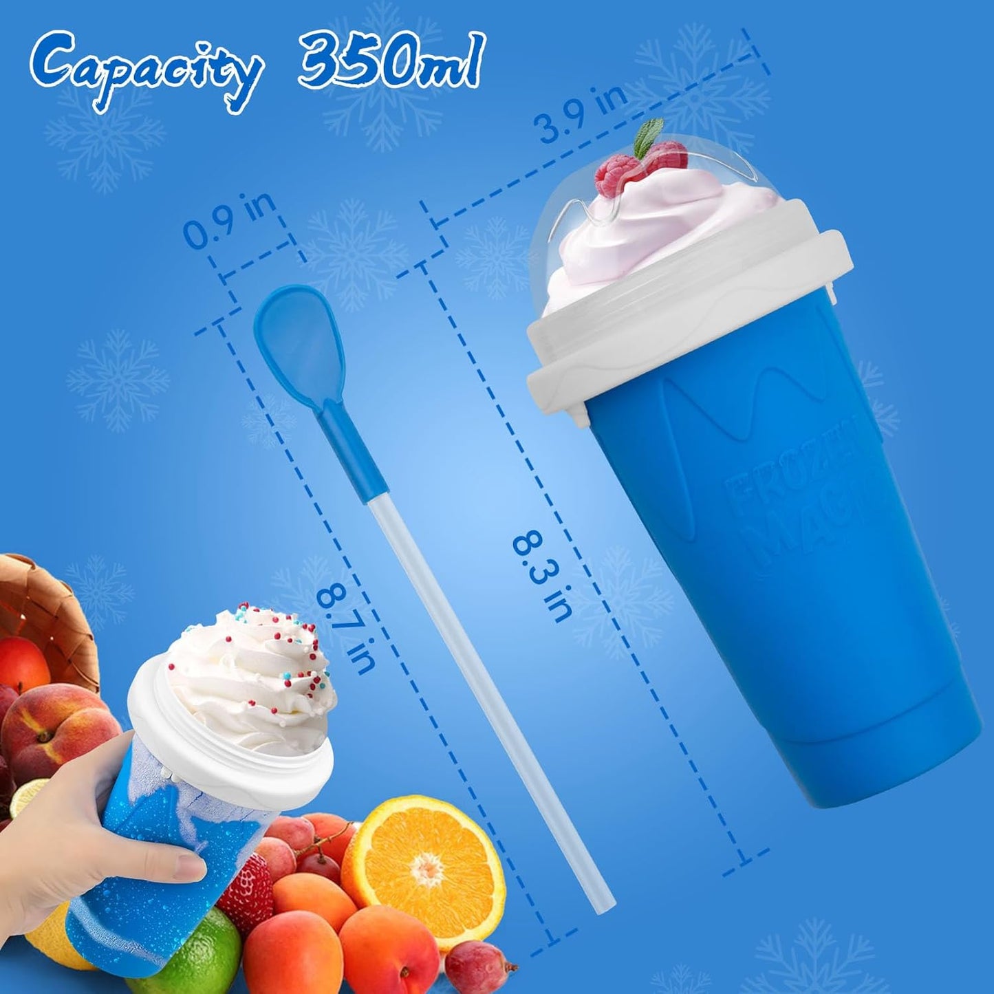 Slushie Maker Cup, Quick Frozen Magic Cups for Homemade Milk Shake Ice Cream Maker, Double Layer Squeeze Slushy Maker Cup, Birthday Gifts for Kids,Friends,Family (Bule)