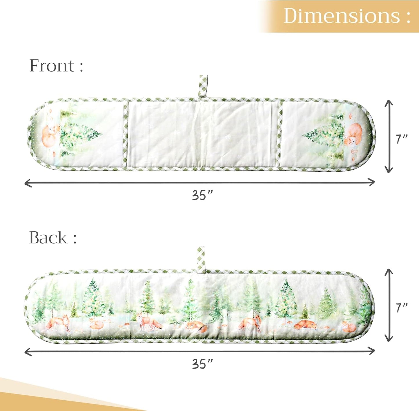 Maison d' Hermine Double Oven Mitts 100% Cotton 7"x35" Double Oven Mitt Heat Resistant BBQ Cooking Gloves with Loop, Baking, Grilling, Home, Kitchen, Handling Hot Pans (Winter Mornings)