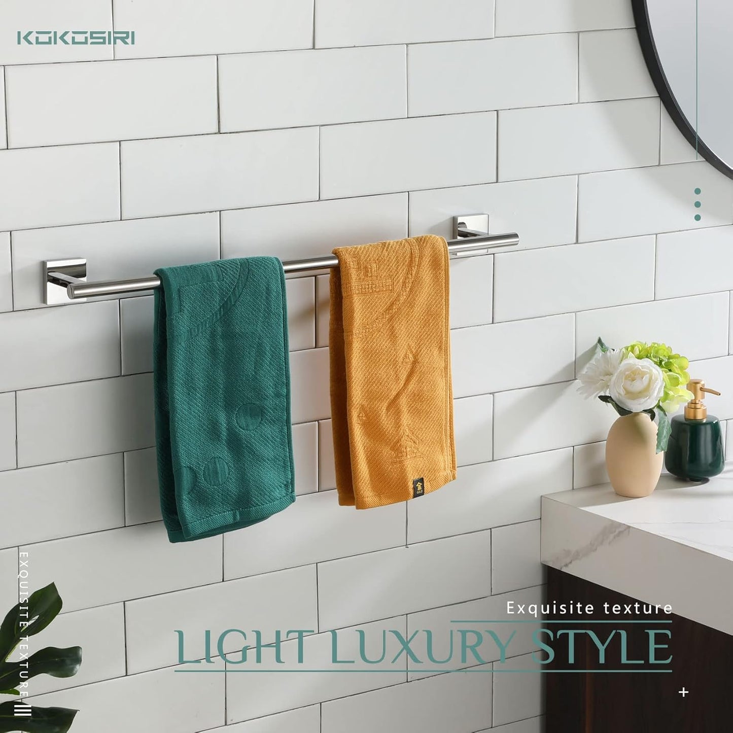 KOKOSIRI Bath Towel Bar Bathroom Towel Holder for Toilet Kitchen 24 Inch Necklace Holder Chrome Stainless Steel B4005CH-L24