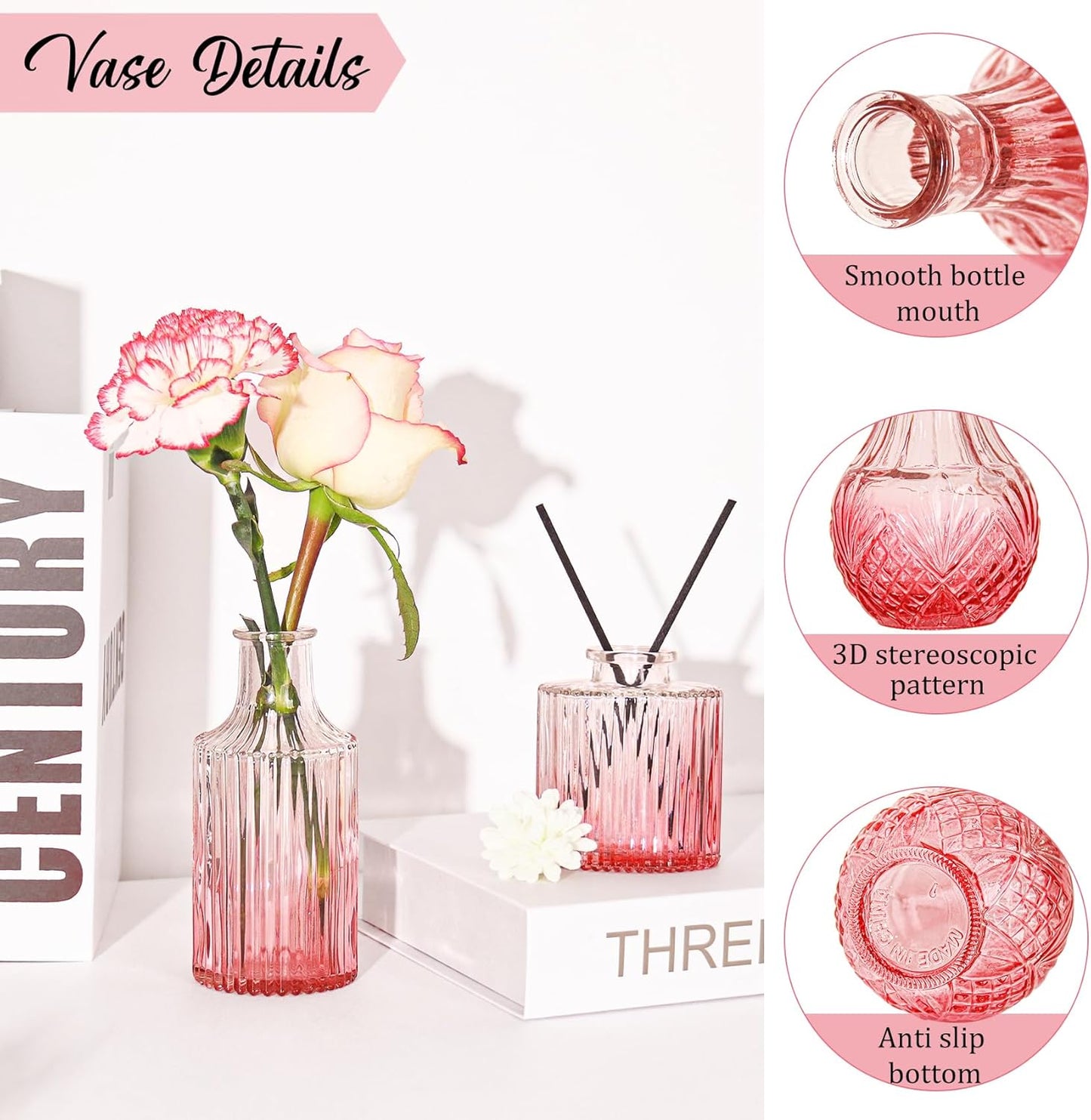 36Pcs Bud Vases Set Small Vintage Glass Bottles Pink Bud Vases in Bulk Multiple Shape Cute Glass Vases for Rustic Wedding Centerpieces Table Decorations and Home Decor(Pink)