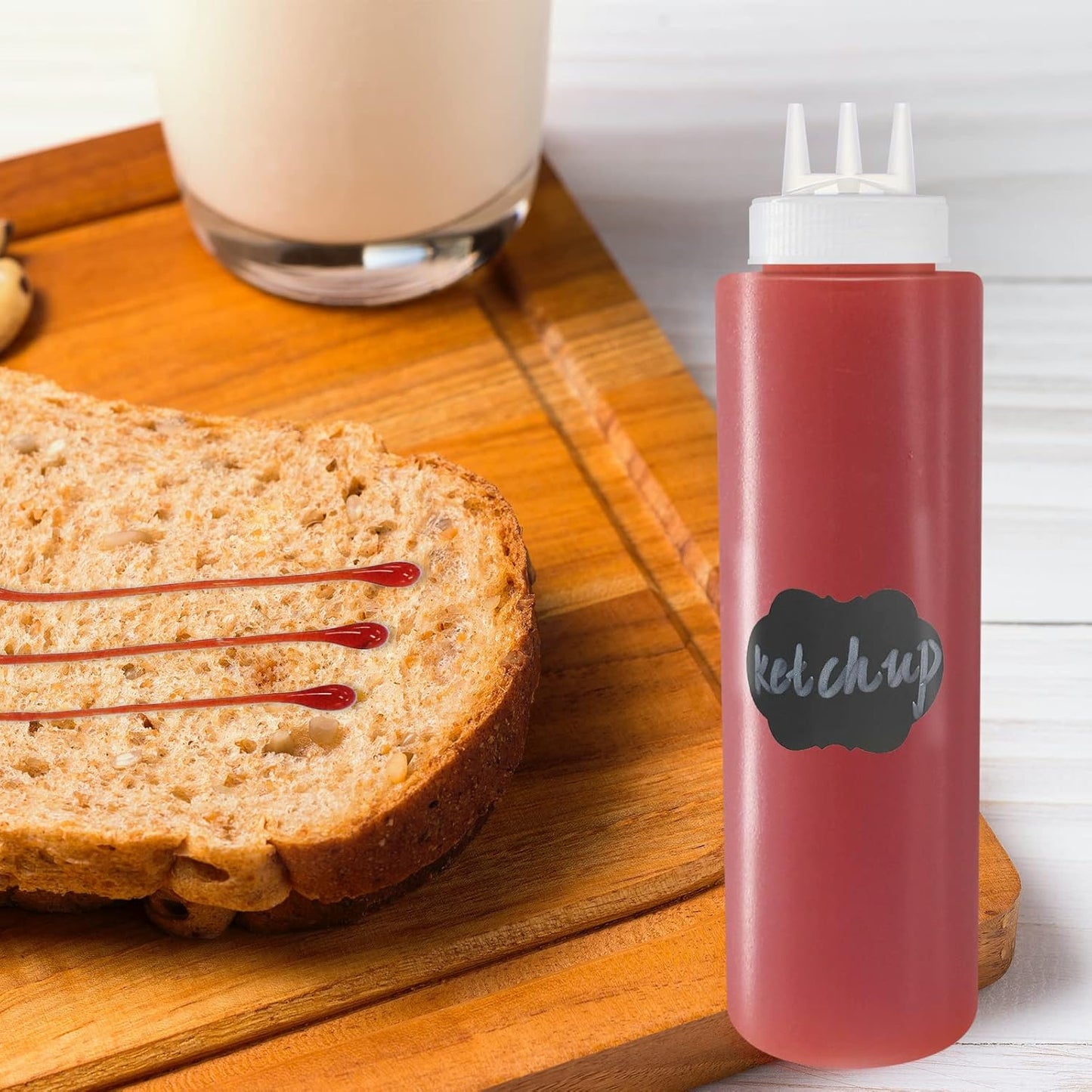 4 Pack 32oz/1000ml Plastic Squeeze Bottles 3-Hole Squirt Condiment Bottles Tomato Sauce Dispensers for Ketchup BBQ Dressing Paint Workshop Pancake Art Craft with 8 Chalk Labels and 1 Pen