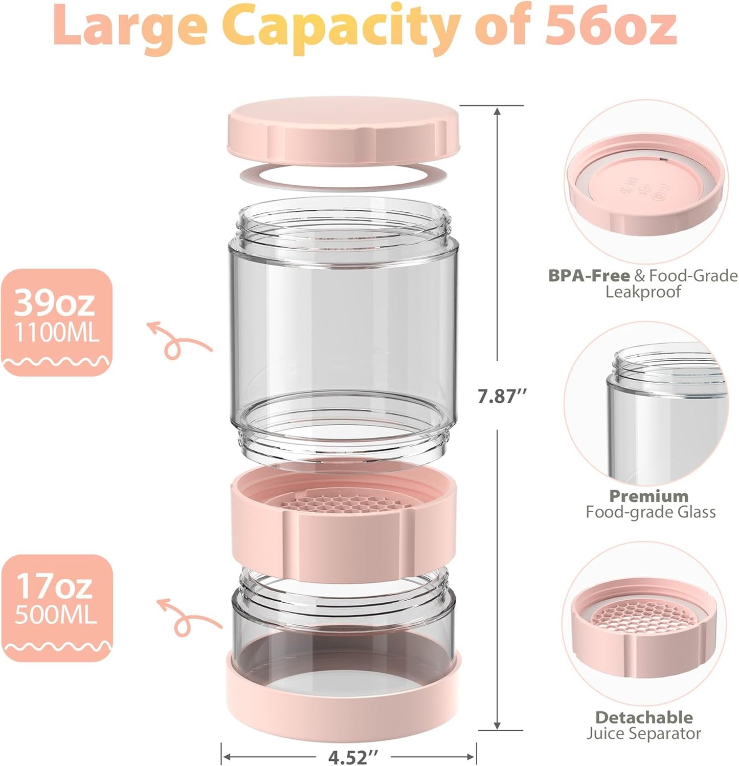 Glass Pickle Jar with Strainer Flip, 56oz Airtight Pickle Container, Leak-proof Juice Separator Pickle Flip Jar with Sealing Silicone Ring for Olive, Sliced Pickle and Jalapeno, Dishwasher Safe