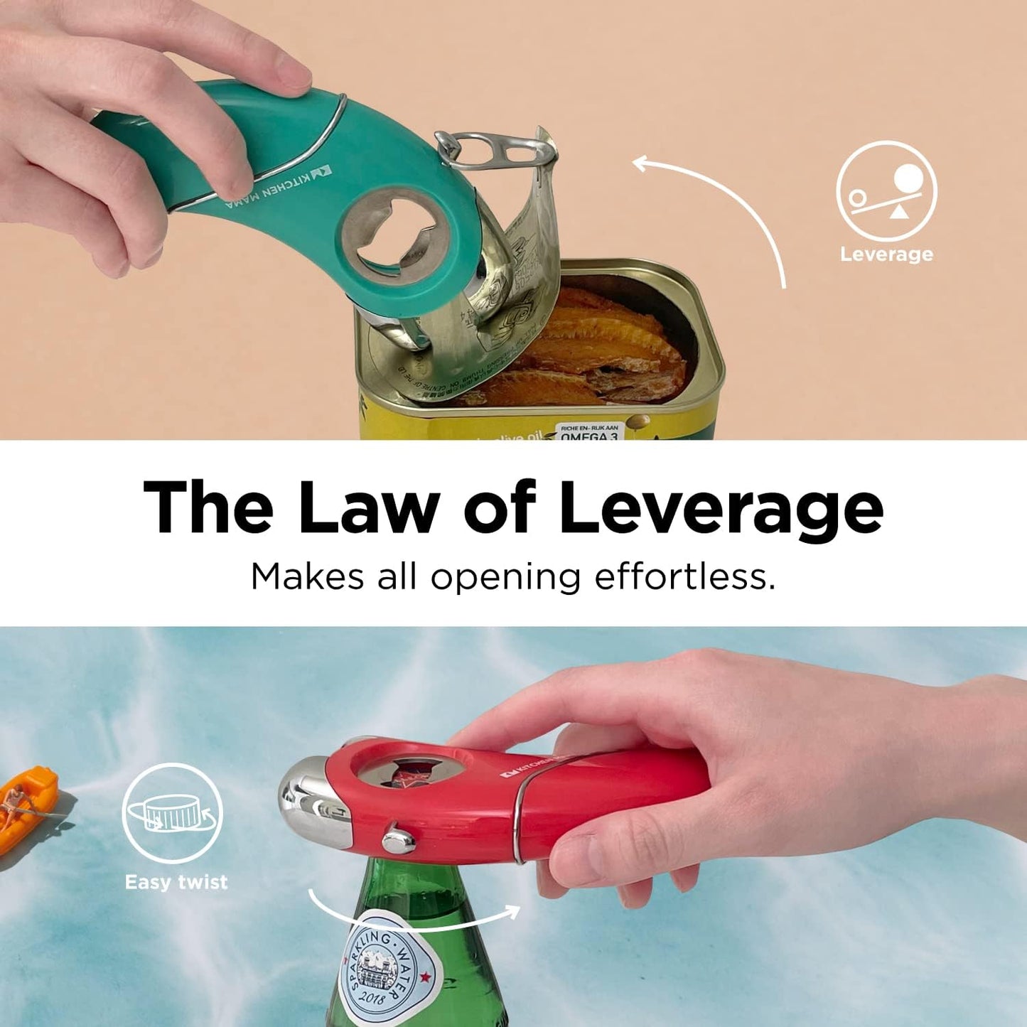 Kitchen Mama Epic One Multifunction Opener: Magnetic Bottle Opener, Beer Soda Opener, Effortless Jar Lid Opener for Seniors and Elderly with weak Hands and Arthritis, Essential Kitchen Gadget (Blue)