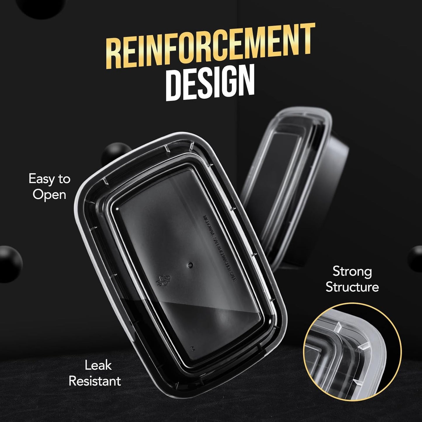 100-Piece (50-Pack) 16 OZ Meal Prep Containers Reusable with Lids, Sturdy Leakproof & Food Safe, Microwave, Freezer, Dishwasher Safe To Go Food Containers, Plastic Take Out Containers, Black