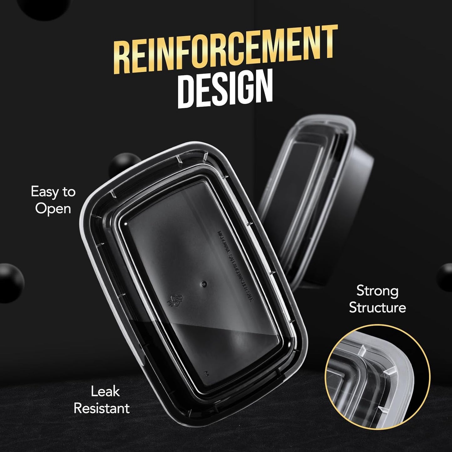 20-Piece (10-Pack) 16 OZ Meal Prep Containers Reusable with Lids, Sturdy Leakproof & Food Safe, Microwave, Freezer, Dishwasher Safe To Go Food Containers, Plastic Take Out Containers, Black