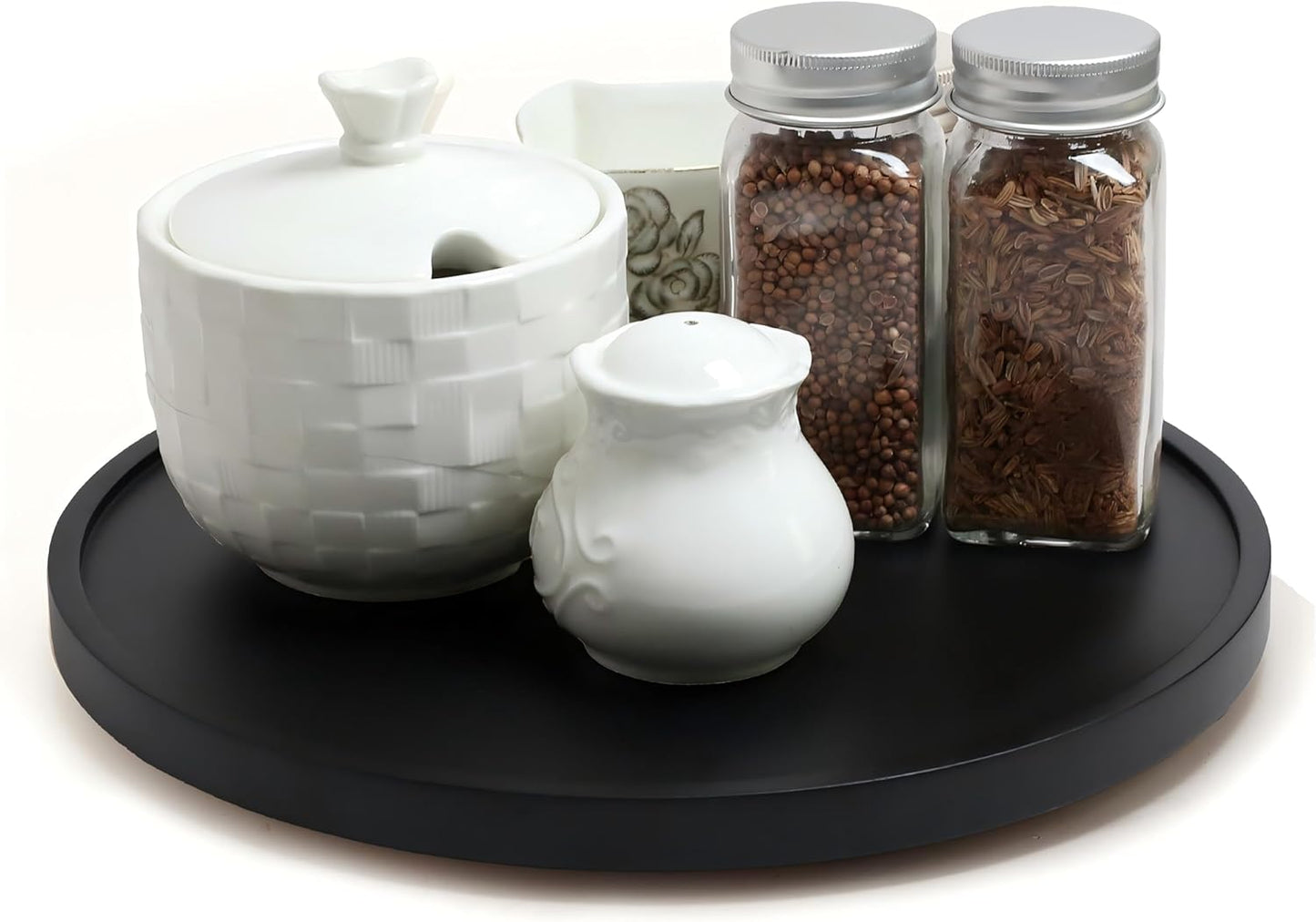 10-inch Black Wood Lazy Susan Organizers, ACIAZAAZ Lazy Susan Turntable for Cabinet, Kitchen Turntable Storage for Table, Countertop, Pantry