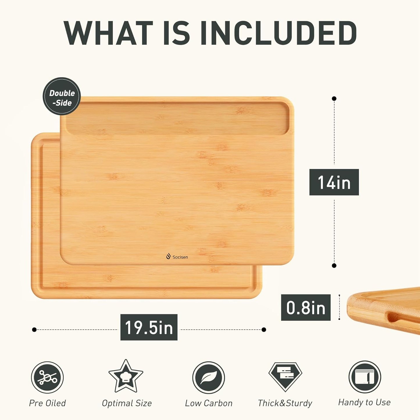 Extra Large Bamboo Board Charcuterie Wooden Cutting Chopping Board Butcher Block Nice Solid Thick Juice Groove Big Xl XXl xlarge Hardwood Kitchen Counter Organic Meat BBQ Kit(19.5" x 14" x 0.8")