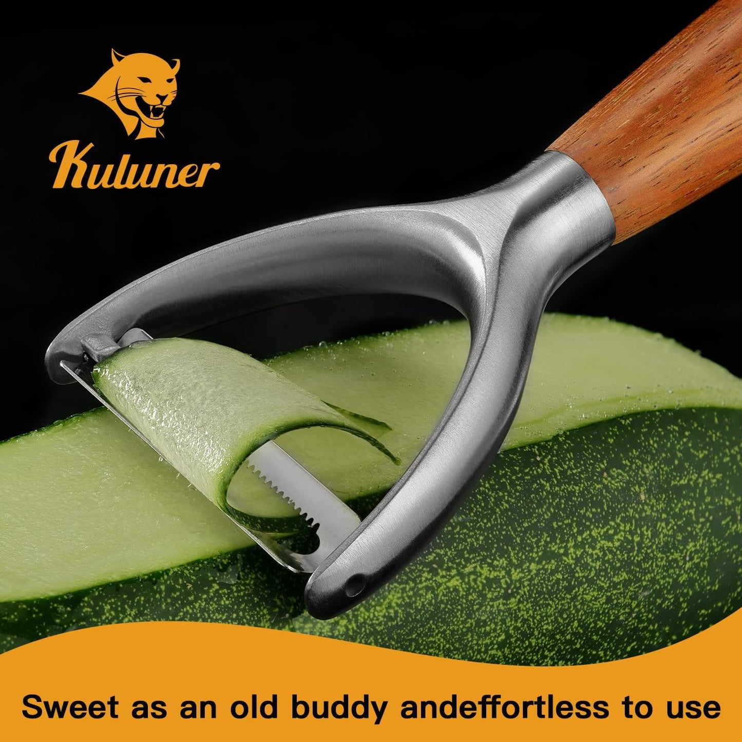 Serrated Blade Premium Y Type 304 Stainless Steel Multifunctional Kitchen Peeler Real Wood Handle Ultra Sharp Blade Vegetable Potato Apple(Boluoge)