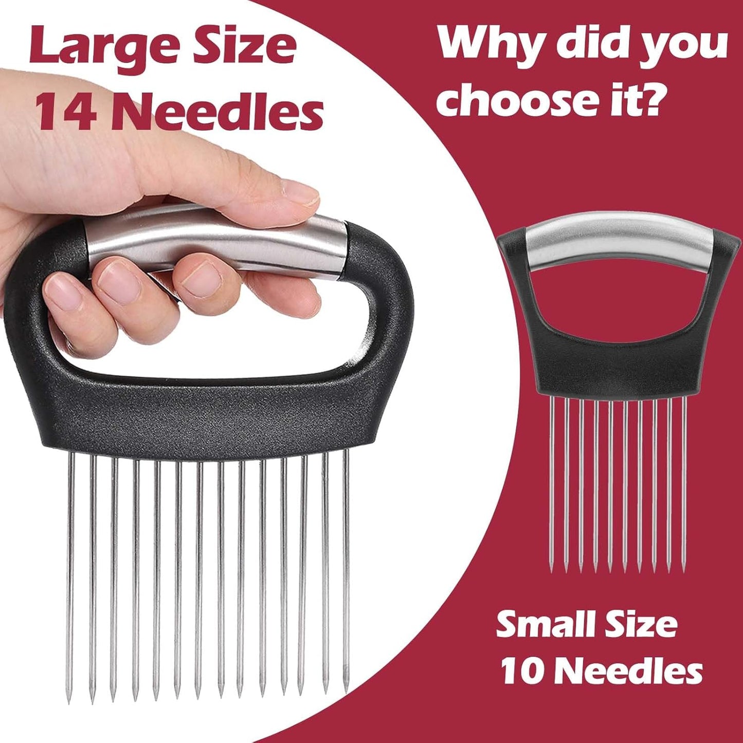 JAYVAR Large Onion Holder for Slicing, 3Pieces Large Tomato Slicer, Stainless Steel Onion Chopper Vegetable Cutter for Potato Lemon, Meat Tenderizer Tool, Kitchen Food Slicer Guide for Neat Slicing