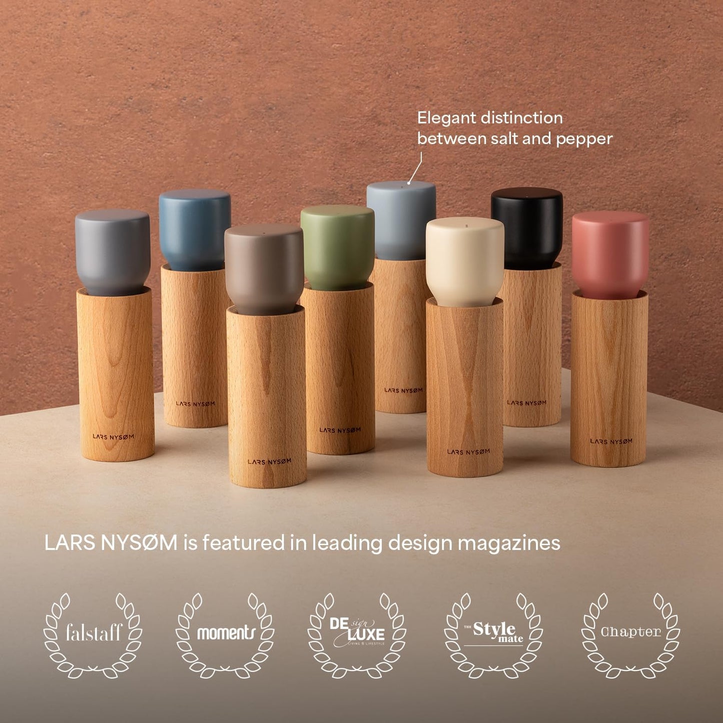LARS NYSØM Wooden Salt and Pepper Grinder Set Manual - Salt and Pepper Mills with Adjustable Ceramic Grinder - Elegant Beechwood Pepper and Salt Mill Set for Dining Table (Black/Beige)