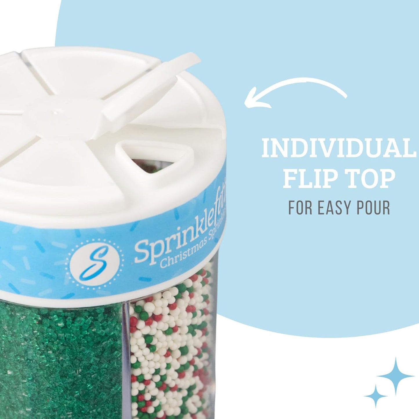 Sweets Indeed Sprinkles 6 Cell Edible Sprinkle Mix Jimmies Perfect for Cake Decorations Baking Ice Cream Cookies Cupcake Topper (Holiday)