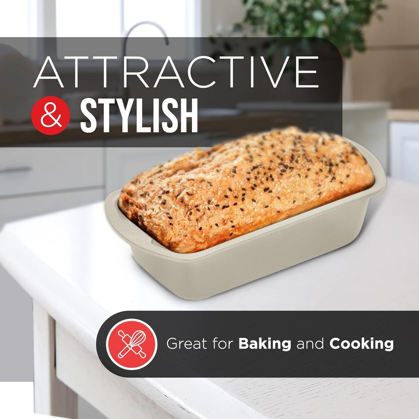 Nonstick Loaf Pan Set Pack of 2, 10.2" & 11" Large Baking Bread Pan, Oven Safe Up to 450°F, PFOA, PFOS, PTFE Free, Space Saving Stackable Design, Stain Resistant, Dishwasher Friendly, White Marble