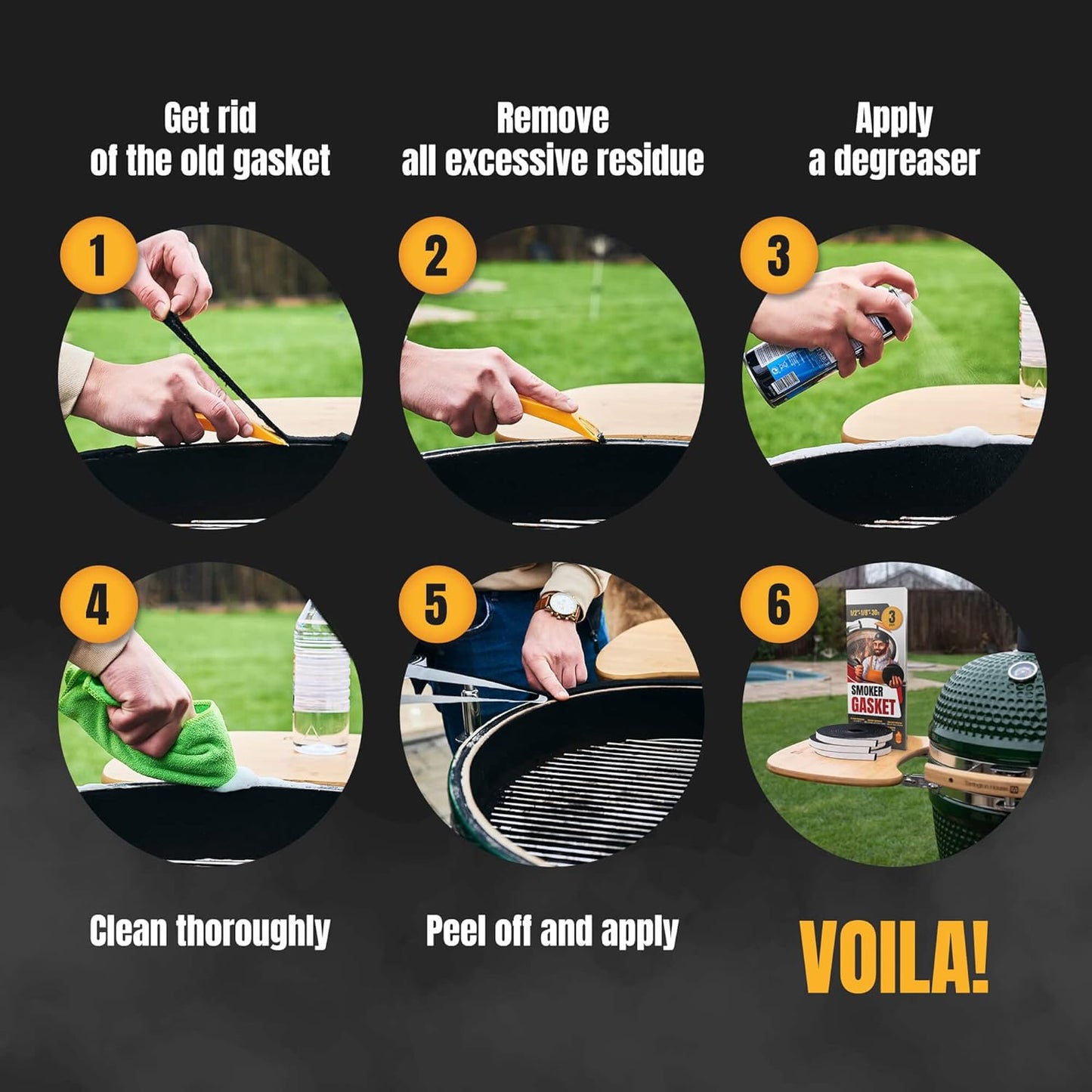 XXL 30 FT Grill Gasket for Smokers - Black 1/2’’ x 1/8’’ Hi Temp Seal Smoker Gasket – 3-Pack x 10 FT Self Stick Black Nomex Fire Tape for BBQ Lid – High Heat Temperature Material Replace