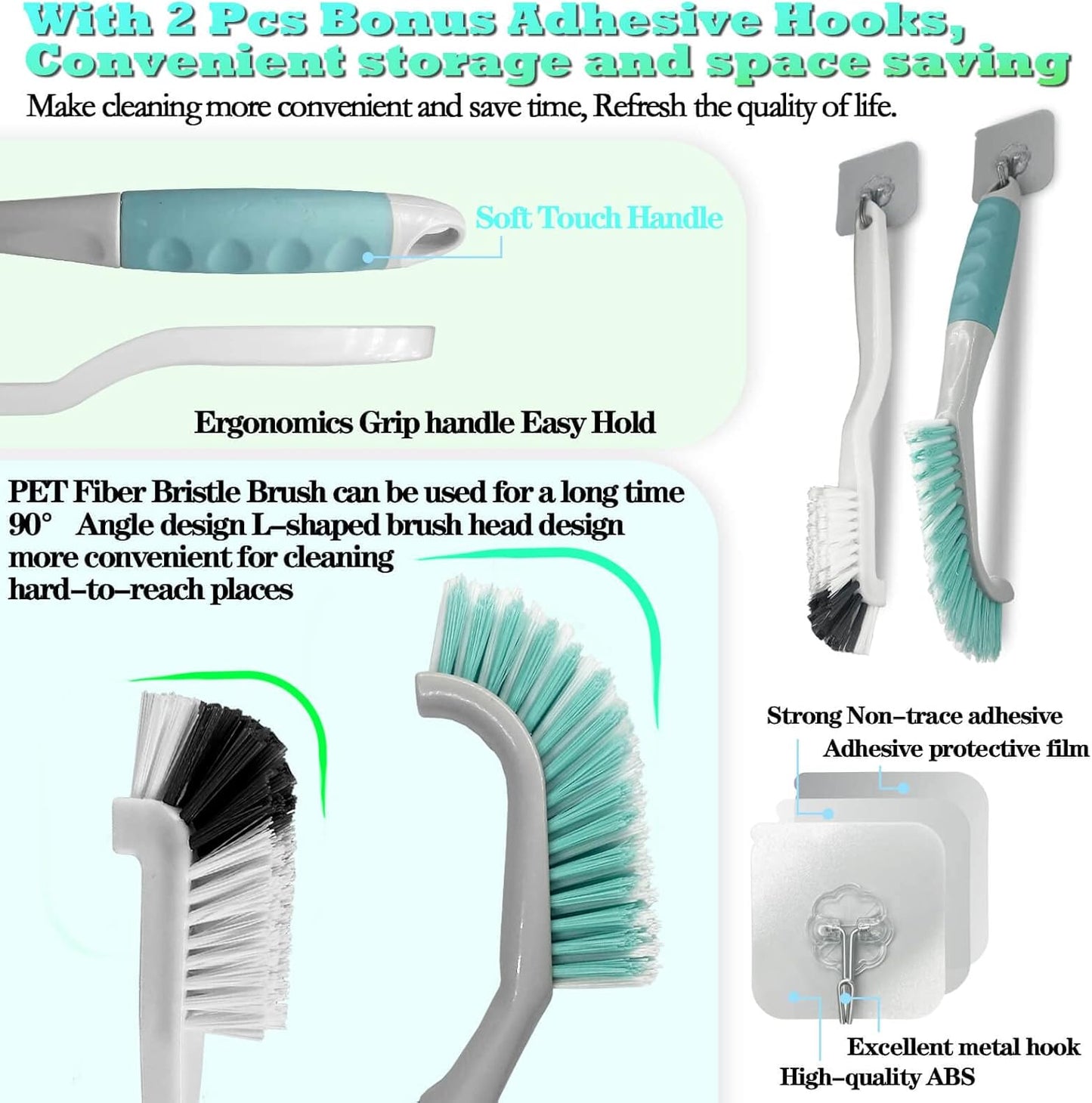 2Pcs Cleaning Brushes, Multi-Purpose Right Angle Brush Scrubbing Kitchen Coffeeroom Tearoom Deep Cleaning Edge Corner Crevices Grout Scrub Bottle Cup Jar Cans for Household Use.