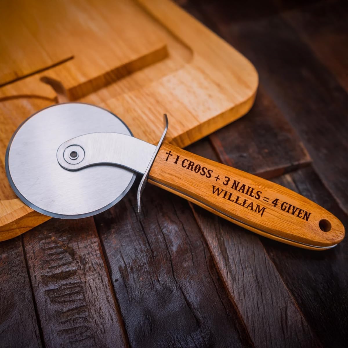 Pizza Cutter Wheel with Sharp Blade - Christian Gifts for Men, Women, Religious Gift for Husband, Birthday & Christmas Present (1 Cross 3 Nails 4 Given)